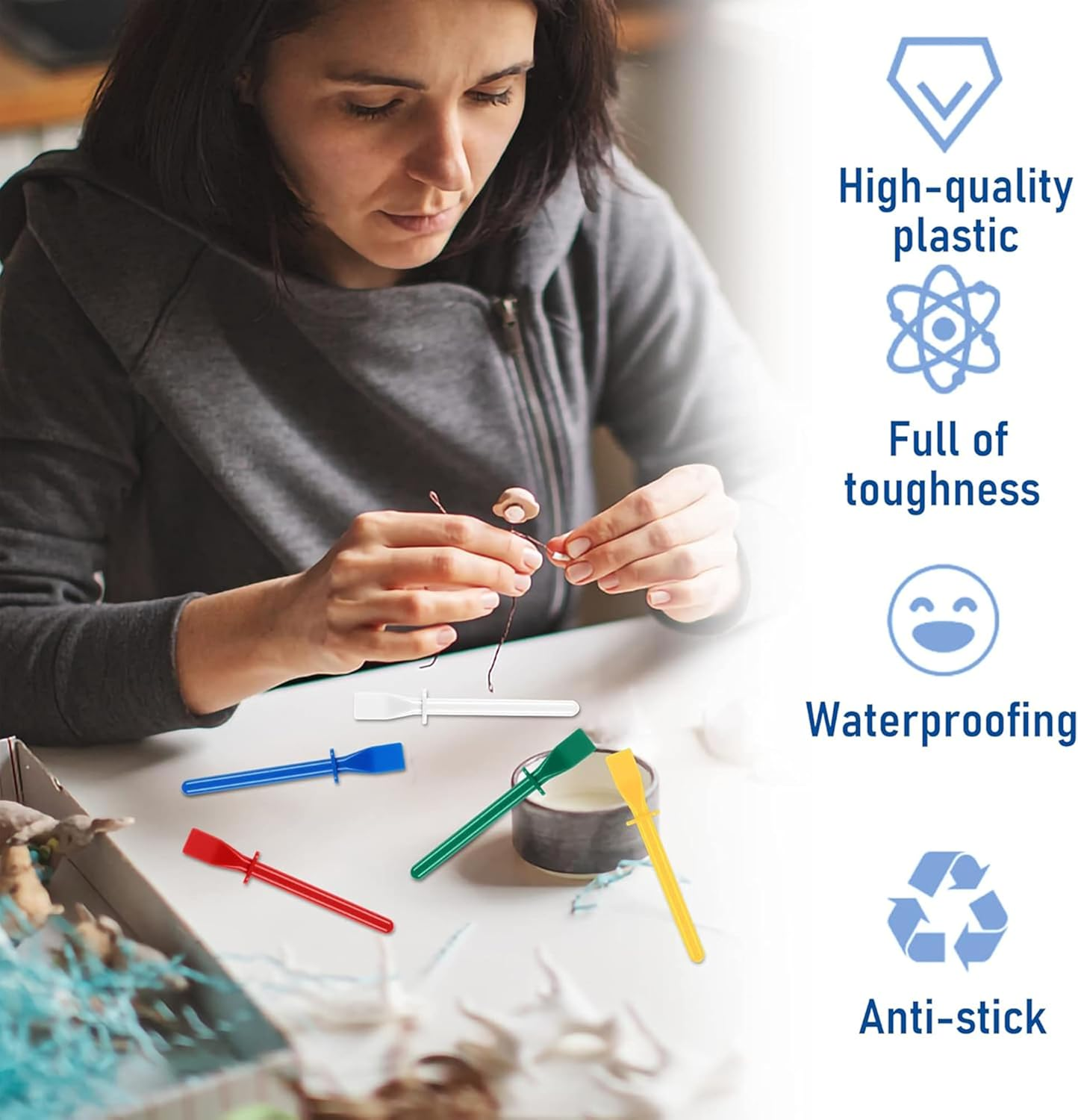 Glue Applicator,Leather Craft Tools,Leather Glue Paint Tool Colored Glue Smears Sticks,Silicone Glue Smear Sticks Plastic Paint Scraper,For Handmade DIY Pu-Leather Craft Tool (10, Assorted) image number 3