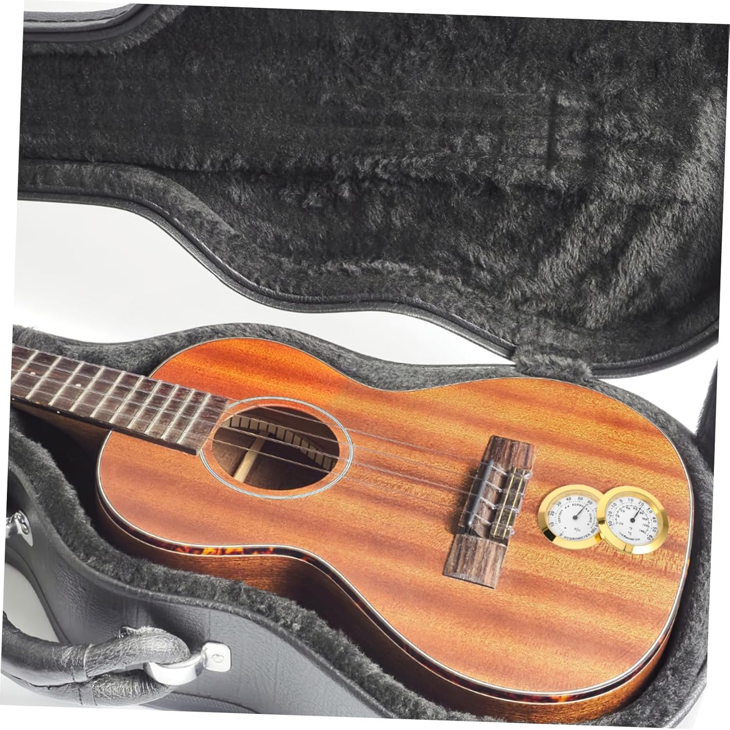 STAHAD 2Pcs Mini round Temperature and Humidity Monitor for Home Office Nursery Accurate Analog Hygrometer Gauge for Guitar Cases and Indoor Environment Portable Gold Dial image number 4