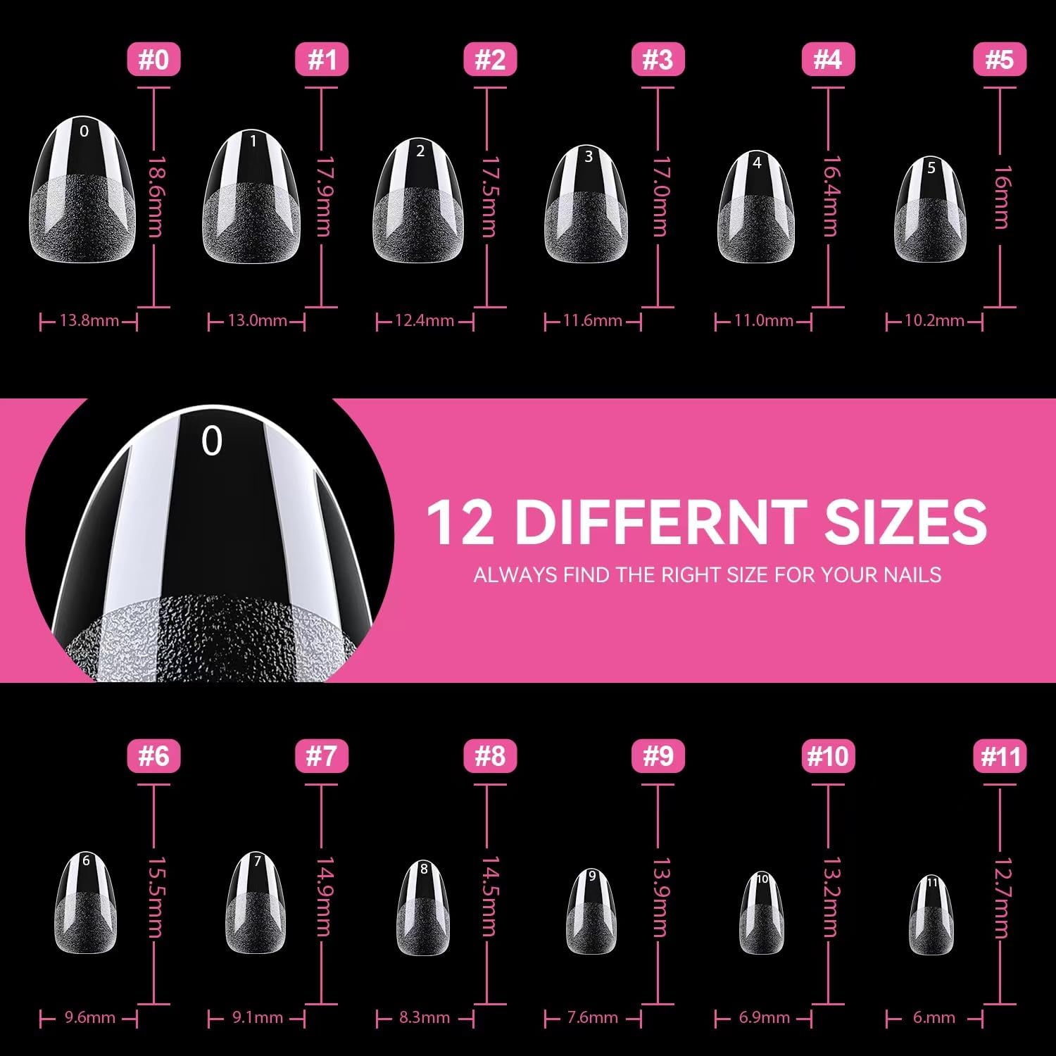 UNA GELLA Extra Short Almond Nail Tips Full Cover 504PCS Gel Nail Tips Short Almond Shaped Nails Tips Soft Gelly Gel Clear Fake Nails Tip for Acrylic Nail Tip Soak off Home DIY Salon Nails 12 Sizes image number 1