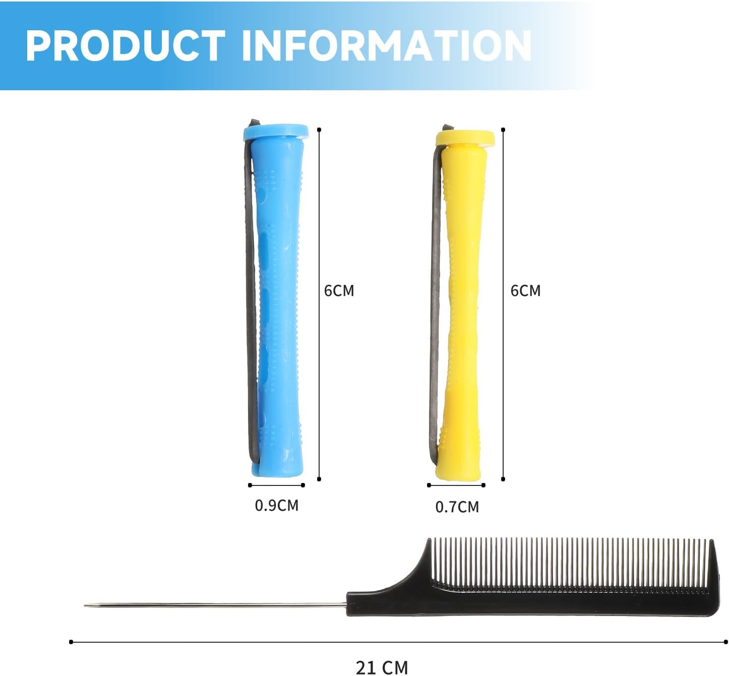 Perm Rollers Small Curlers Small Perm Set Complete 0.35/0.27 Inch Hair Perm Rods with Steel Spit Comb for Long Short Hair Styling Tool Blue/Yellow Pack of 24 image number 1