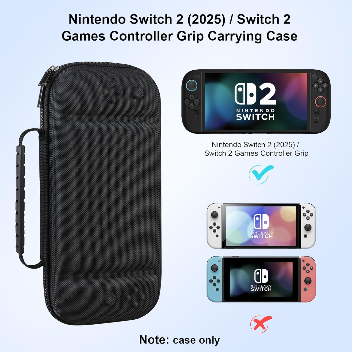 Elonbo Carrying Case for Nintendo Switch 2 (2025), Switch 2 Games Controller Grip Hard Travel Bag, Game Player Organizer Holder, Mesh Pocket Fits Joy-Con Cables, Black - Purple-Blue image number 4