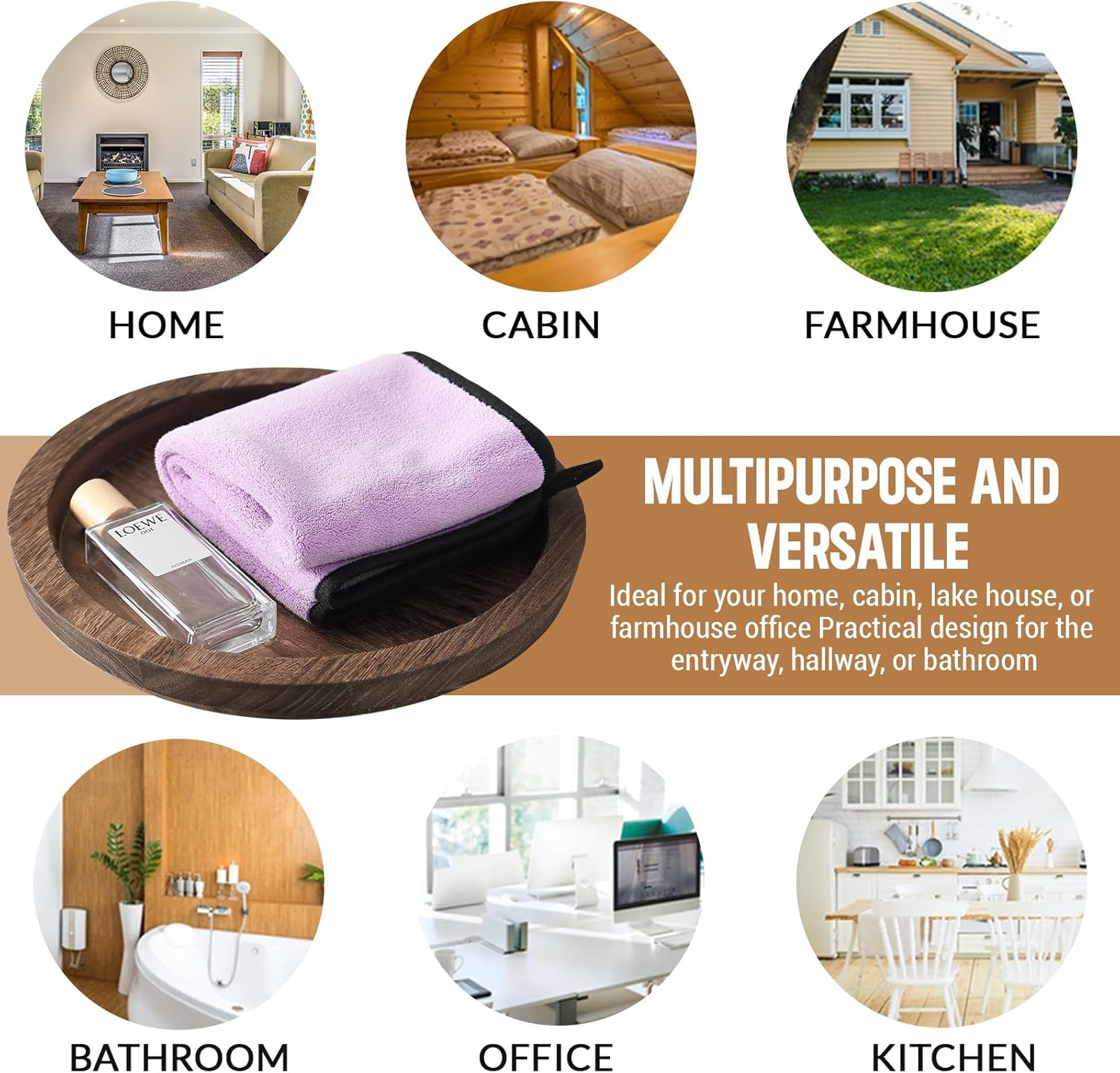 MOOKOMI Set of 2 Rustic round Wooden Tray - Bathroom Tray Countertop, Candle Tray, Table Centerpieces, and round Tray for Home D&eacute;cor (11.2") image number 2