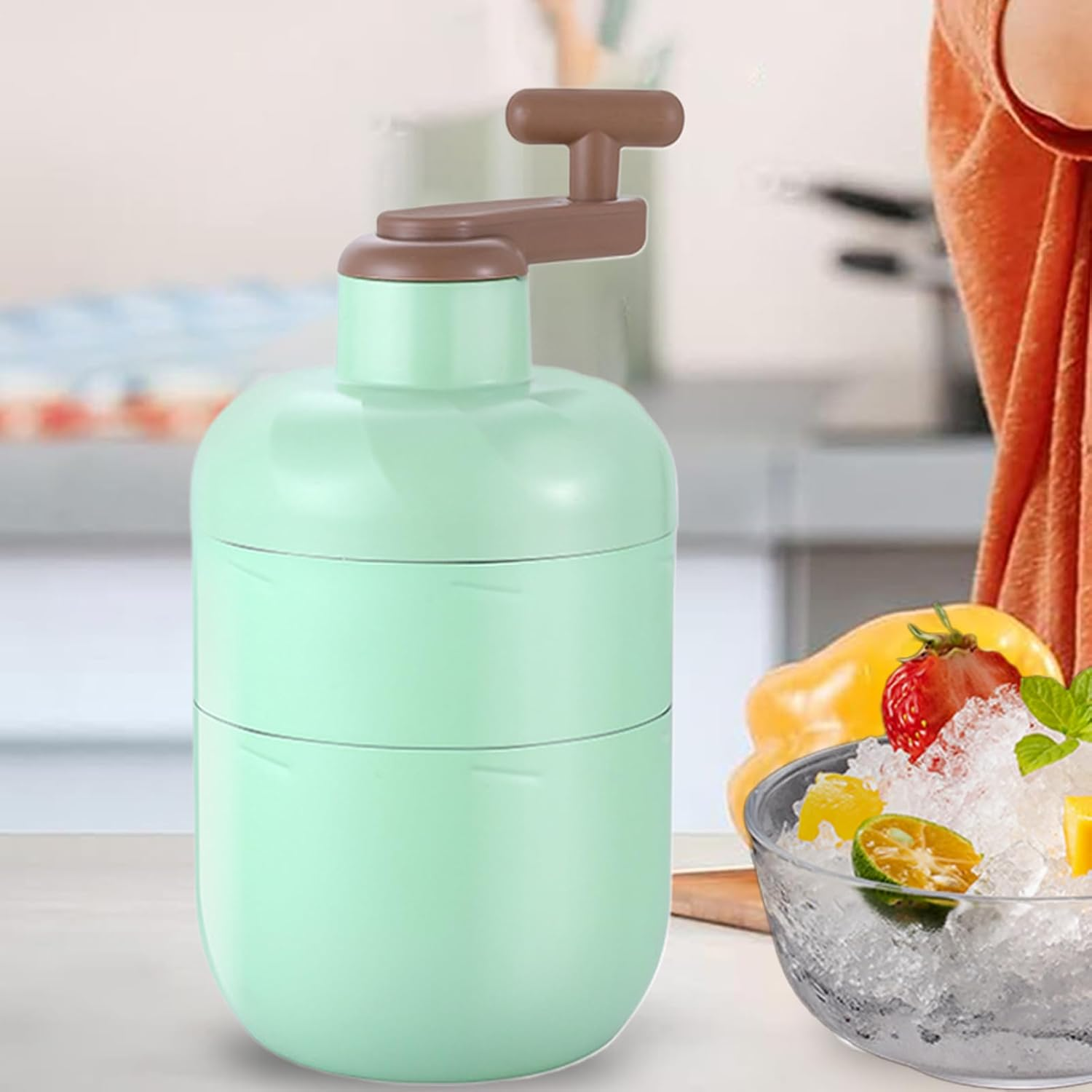 Ice Shaver | Manual Hand Crank Crusher - Stainless Steel Snow Cone Maker | for Home Kitchen Outdoor Picnics Cocktails Snowcones - Silver image number 4