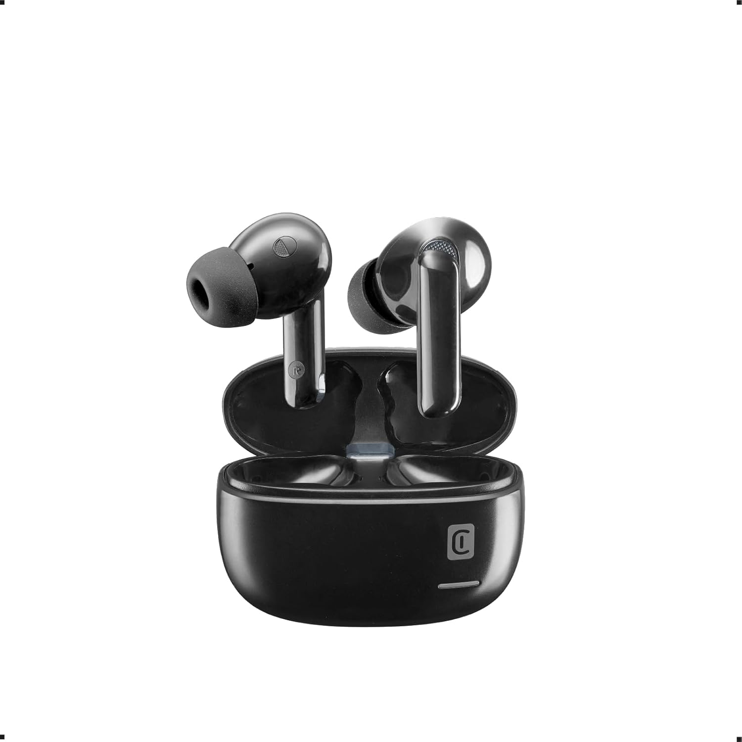 Cellularline - Eclipse - Wireless In-Ear Headphones with Charging Cradle - Bluetooth - with ANC and ENC Technology - Total Playing Time 18 Hours - Black