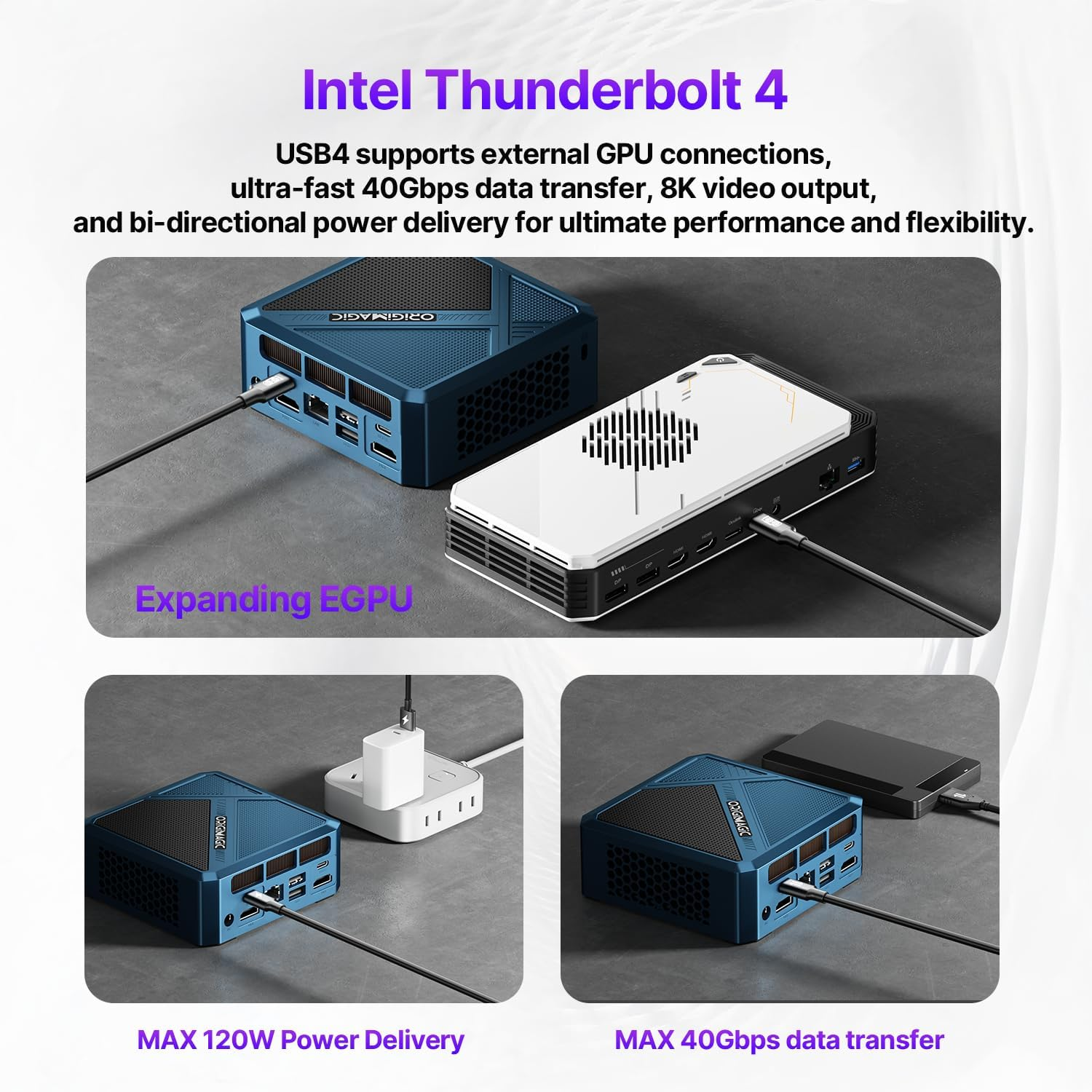 Gaming Mini PC ORIGIMAGIC N3,Windows 11 Pro Intel Core I7-12700H 32GB DDR4 3200Mhz 512GB M.2 Nvme SSD | 2.5G LAN | Wi-Fi 6 | Bluetooth 5.2 | USB 3.2Gen2*3 | Quad Display(2*Hdmi+2*Thunderbolt 4) image number 5