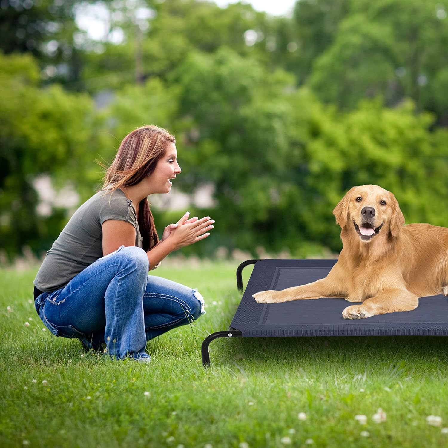 Costway Elevated Pet Bed for Large Dogs Cot Indoor Outdoor Camping Steel Frame Mat image number 4
