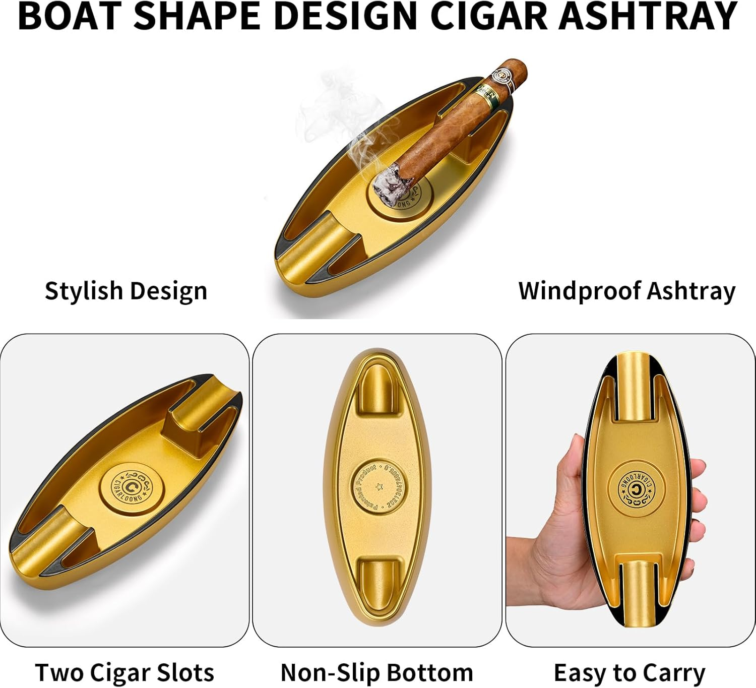 CIGARWONG Cigar Ashtray with 2 Cigar Holder Portable Travel Ashtray Unique for Outdoors Indoors - Red image number 7