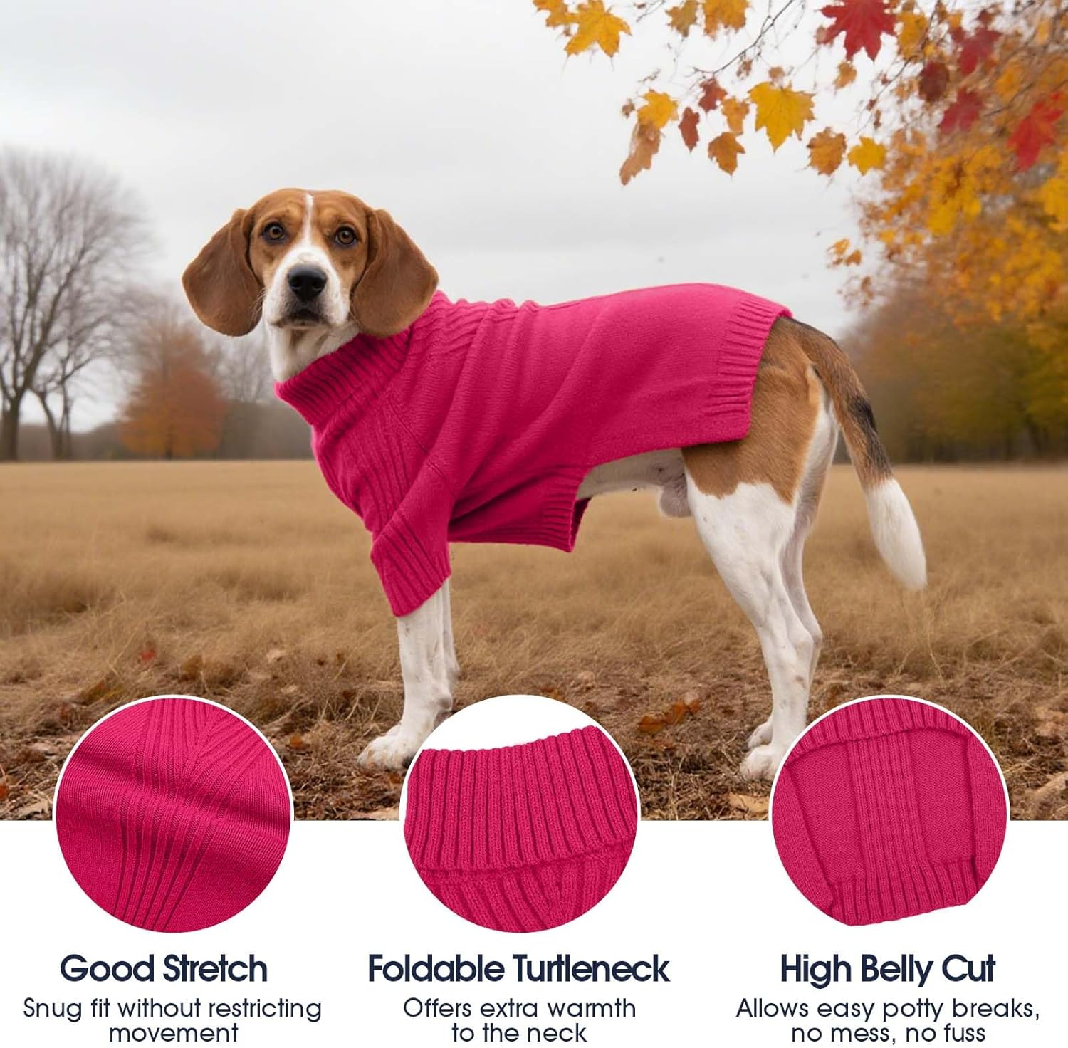 Iecoii XXL Dog Sweater,Thermal Knit Big Dog Sweater with Sleeve,Pet Turtleneck Doggy Sweatshirt for Extra Large Dogs Boy Girl,Stretchy Large Dogs Cold Weather Outfit Pitbull Clothes,(Rose Red,Xxl) image number 5