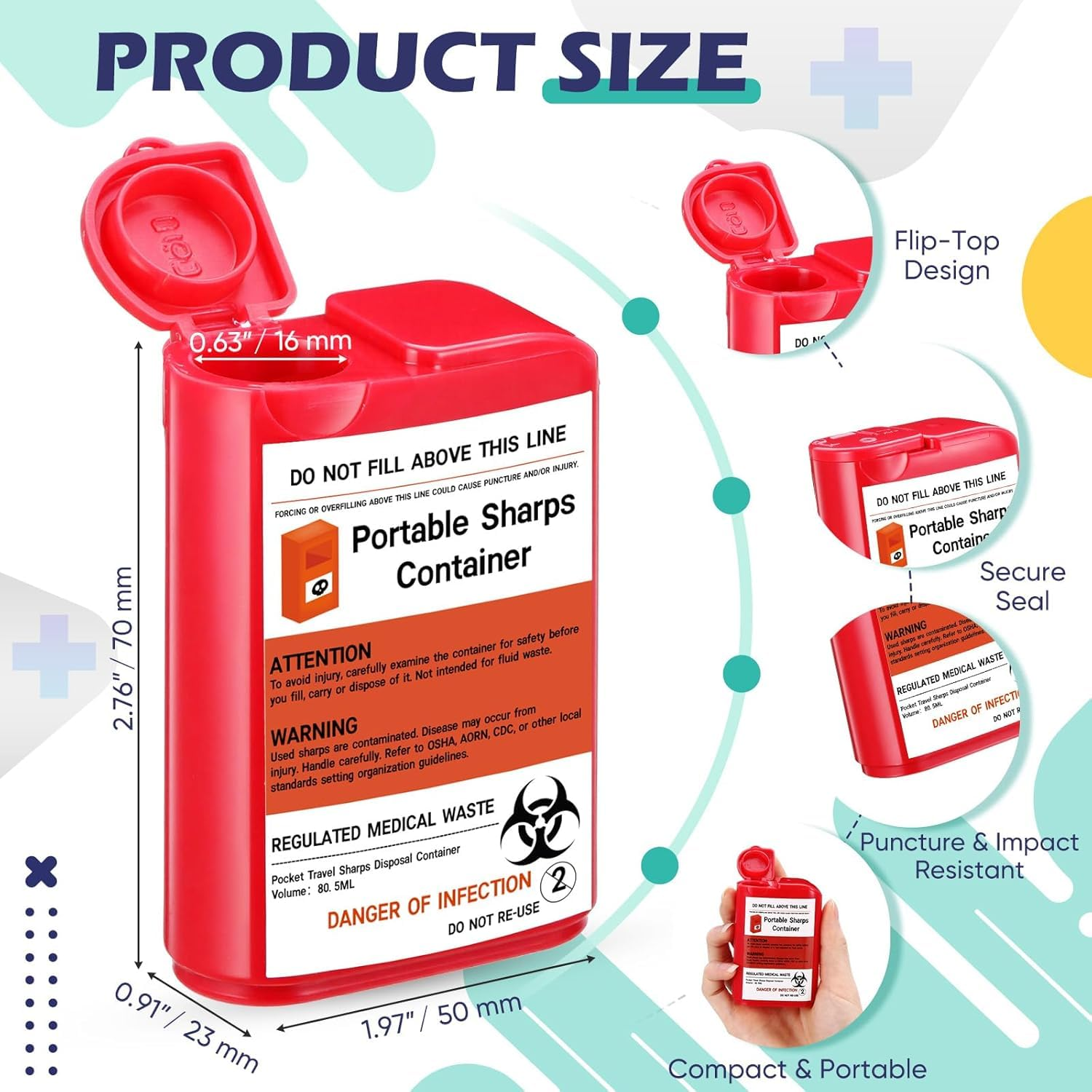 Portable Sharps Container, Designed for Safe and Convenient Handling of Insulin Needles, Pen Needles, and Other Medical Sharps during Travel or at Home and Office, 5 Packs image number 1