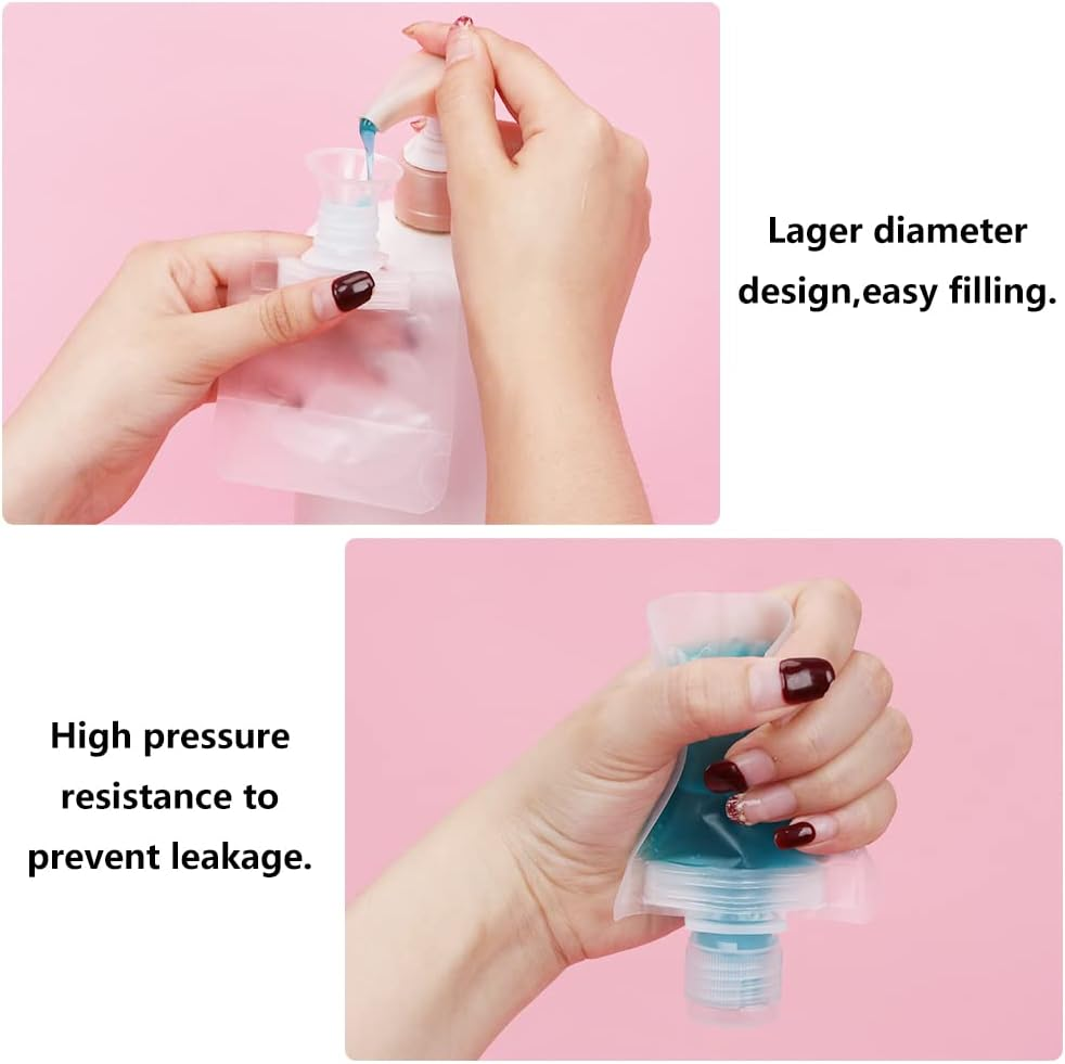 UHAPEER 32 Pcs Portable Travel Fluid Bags, Travel Refillable Empty Squeeze Pouches with Funnel, Plastic Travel Fluid Pouches for Toiletries, Portable Spout Pouches for Lotion Shampoo Face Cream image number 3