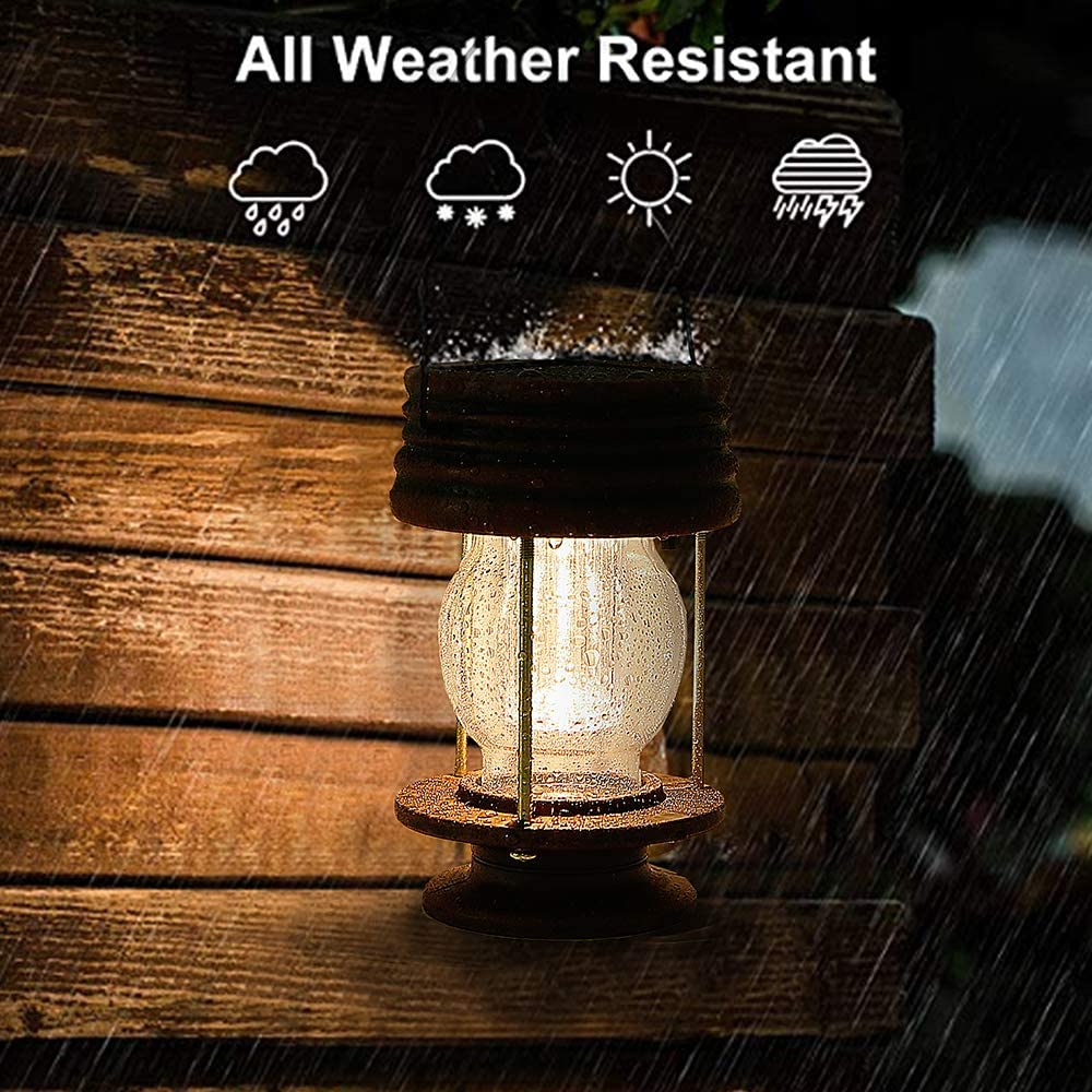 Pearlstar Solar Lantern Outdoor Waterproof Hanging Solar Garden Lights - 2 Pack Solar Powered Landscape Christmas Lanterns with Retro Design for Patio, Yard, Garden and Pathway Decor (Warm Light) image number 2