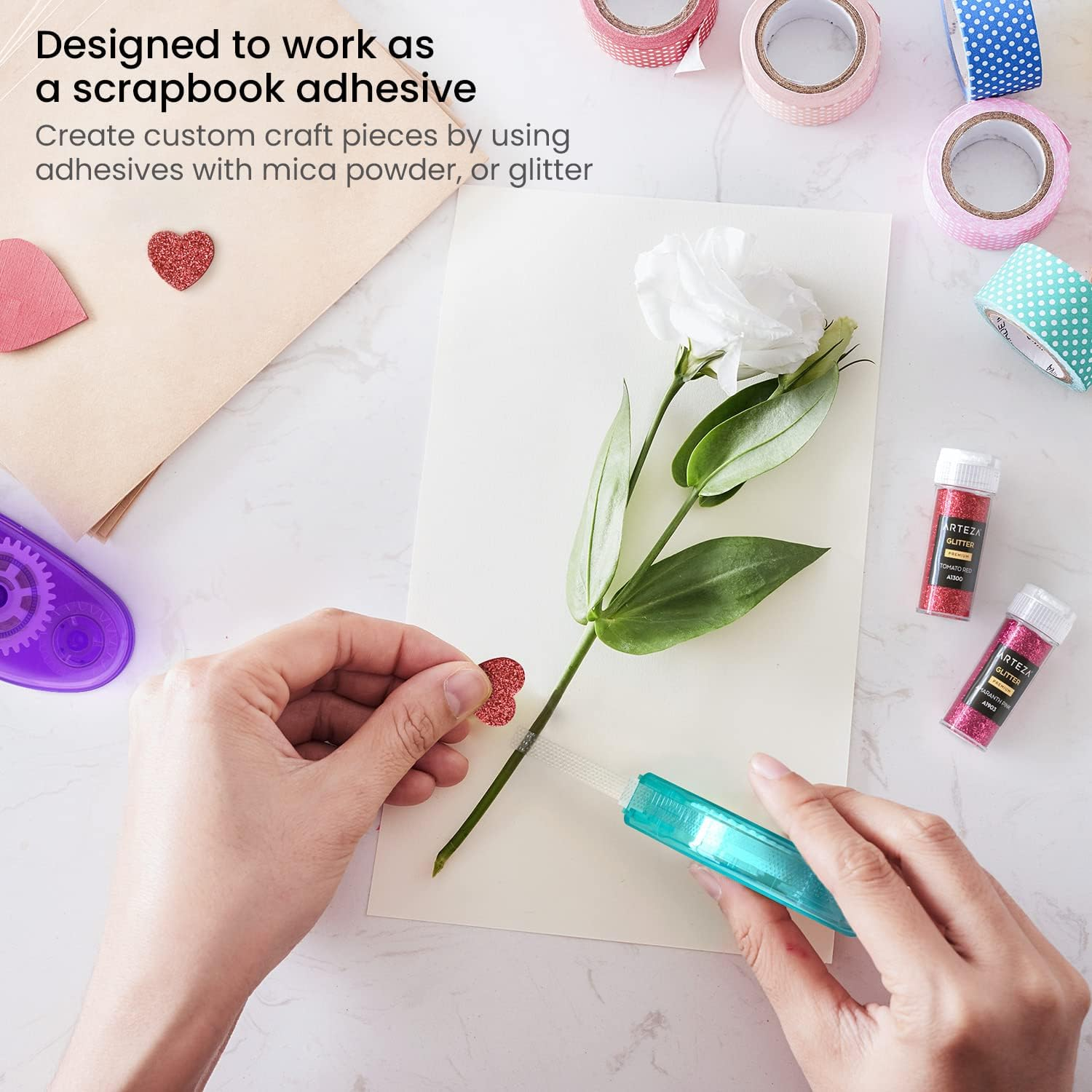 Arteza Double-Sided Tape Runner, Pack of 6, 0.31 Inches X 22 Feet, 3 Glue-Dot and 3 Smooth Adhesive Tape Runners, Craft Supplies for Scrapbooking, Gift Wrapping, and Paper Art image number 2