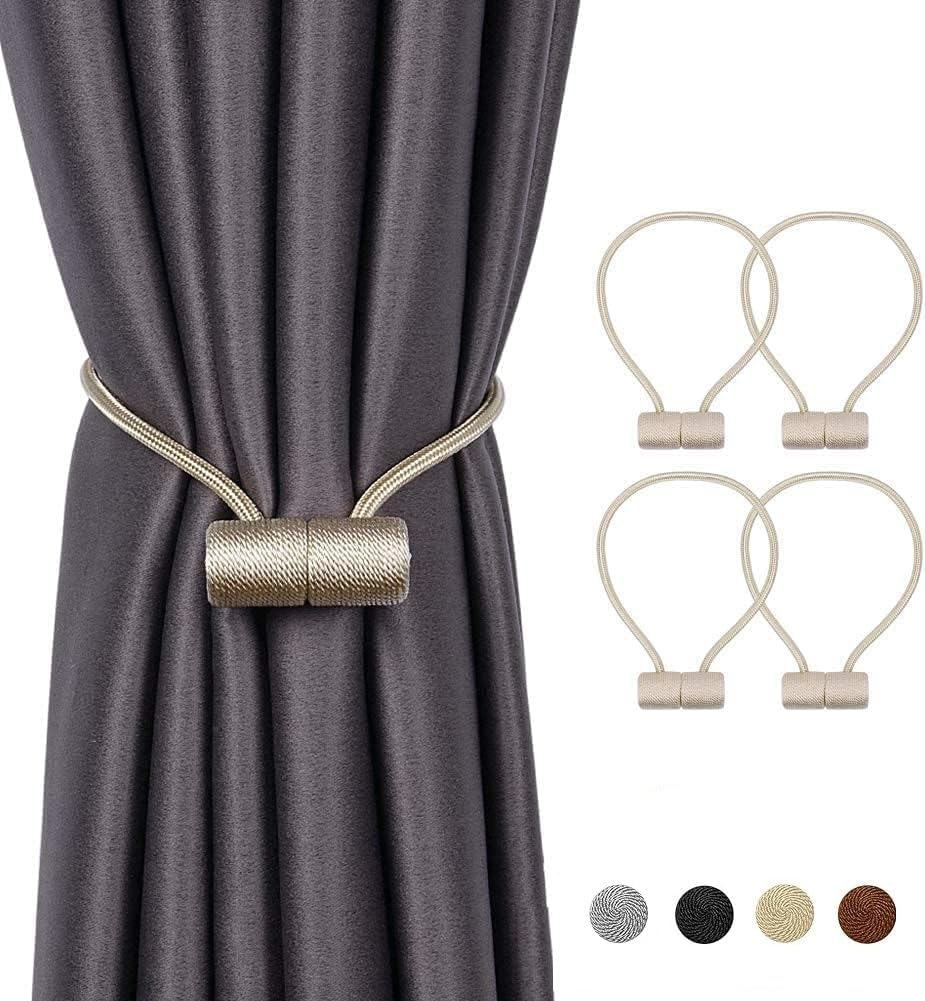 4Pcs Strong Magnetic Curtain Tiebacks Outdoor Elegant Decorative Tie Backs Modern Rope Tiebacks for Drapes Strong Magnet Curtain Holdbacks (Brown)