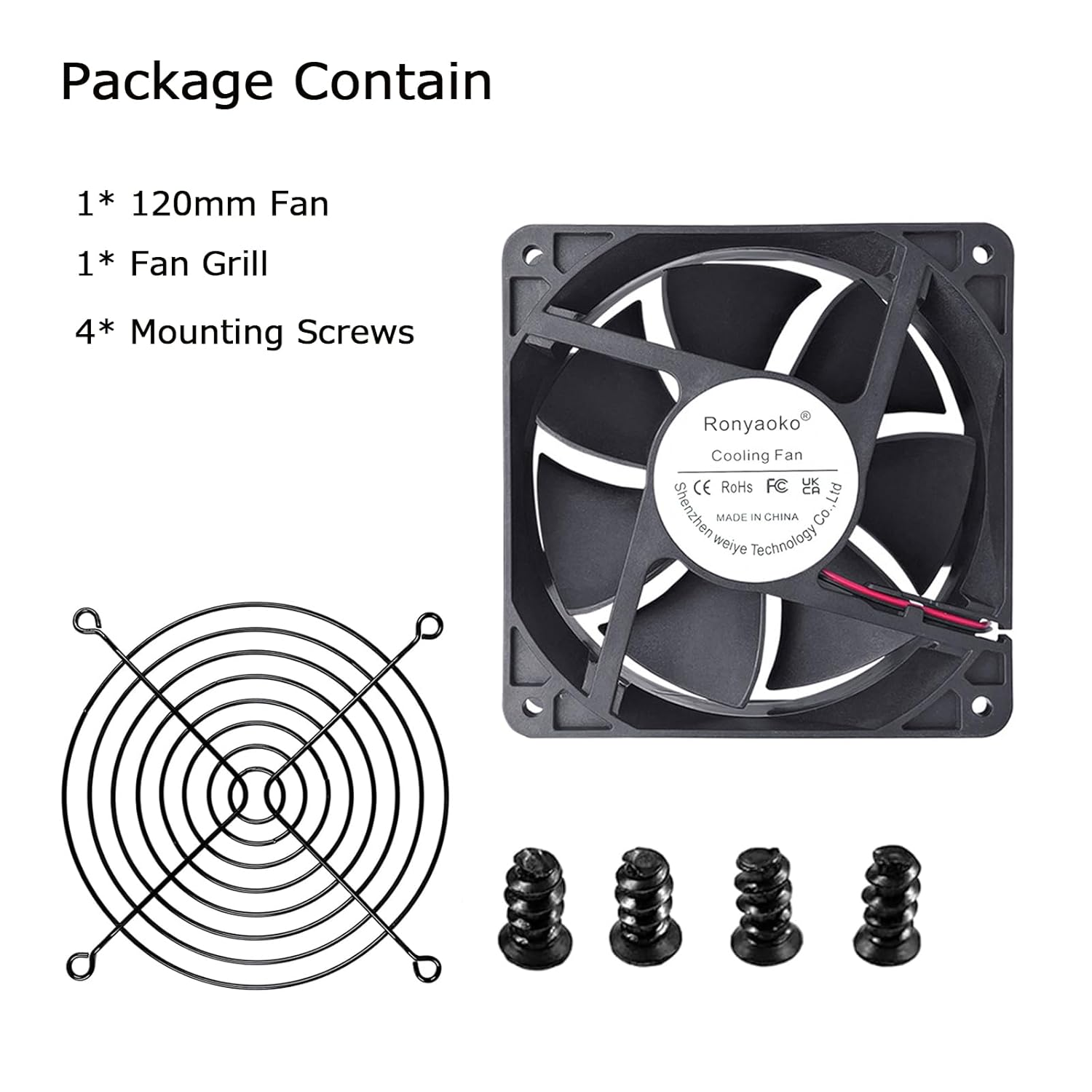Ronyaoko 12Cm Fan, 120Mm X 38Mm DC 12Volt Axial Small Cooling Fan, for Computer PC Case Server Industrial Greenhouse RV Ventilation,120Mm Cooler, with Protective Grille, 2-Pin image number 2