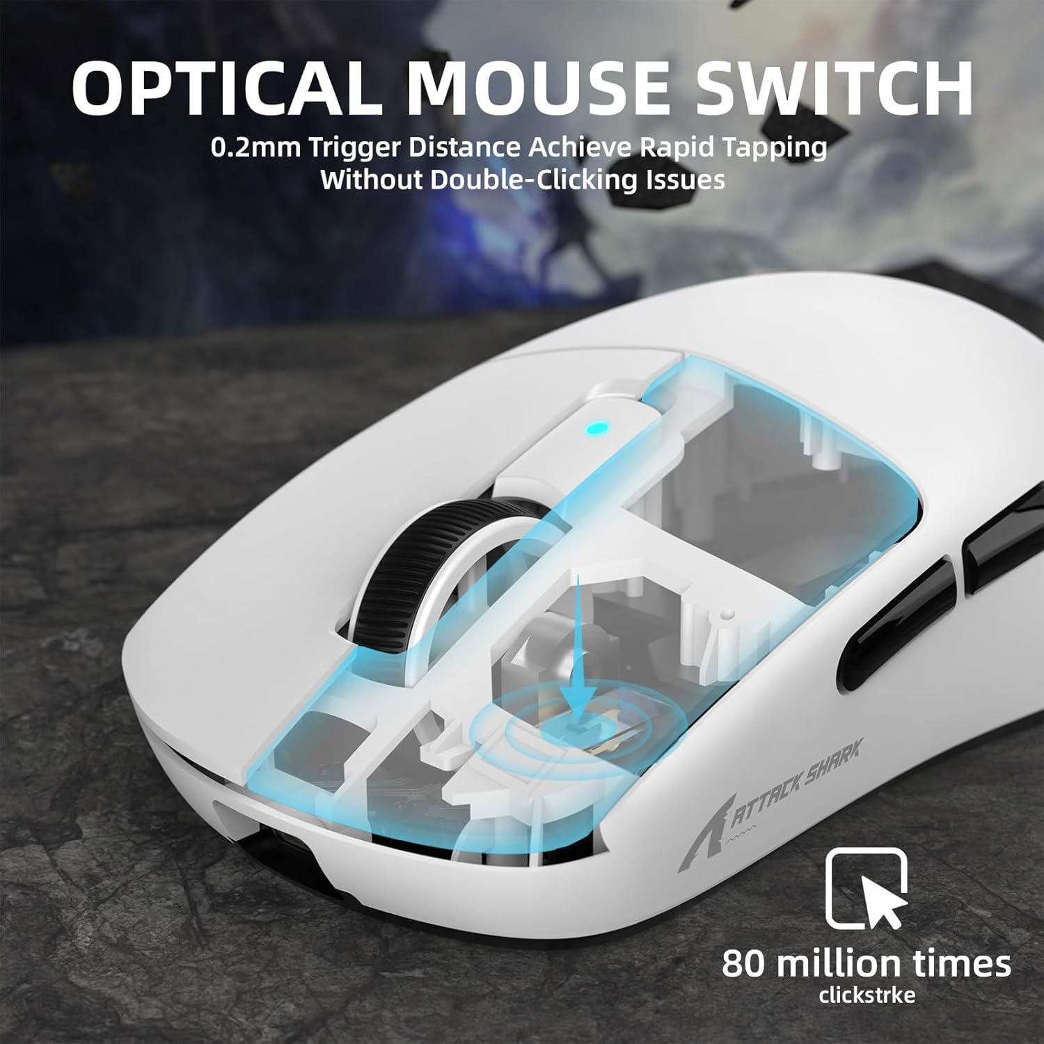 Attack Shark R6PRO 39G Superlight Wireless Gaming Mouse,Pixart PAW3950MAX 42000 DPI,MCU Nodic 52840 Computer Mouse,8K Polling Rate Web Driver,Bt/2.4Ghz/Wired Tri-Mode Mice with Coiled Cable-White image number 3