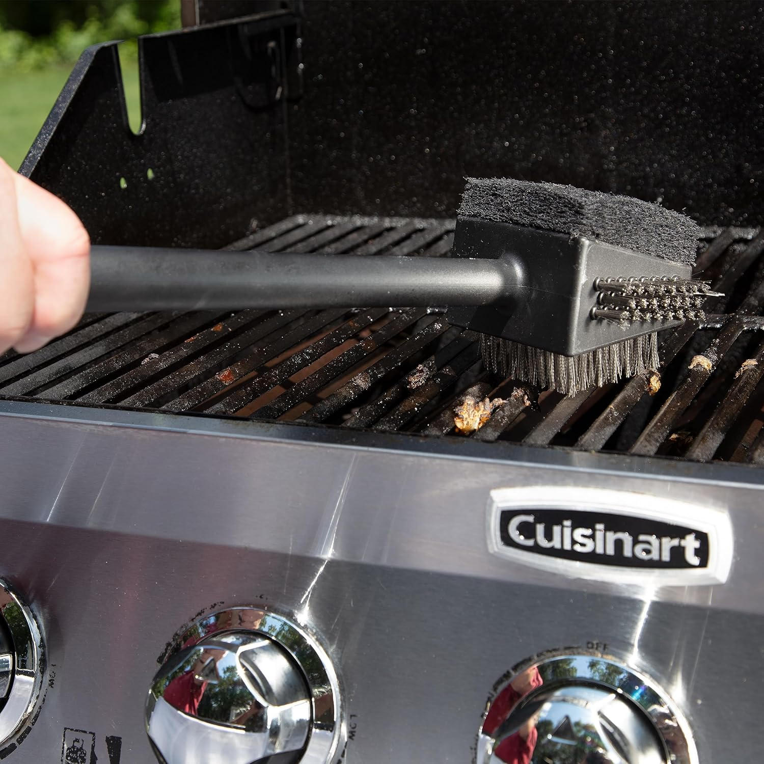 Cuisinart CCB-4125 4-In-1 Grill Cleaning Brush with Stainless Steel Wire Bristles - Scour Pad - Grill Scraper - 13" Handle Length image number 1