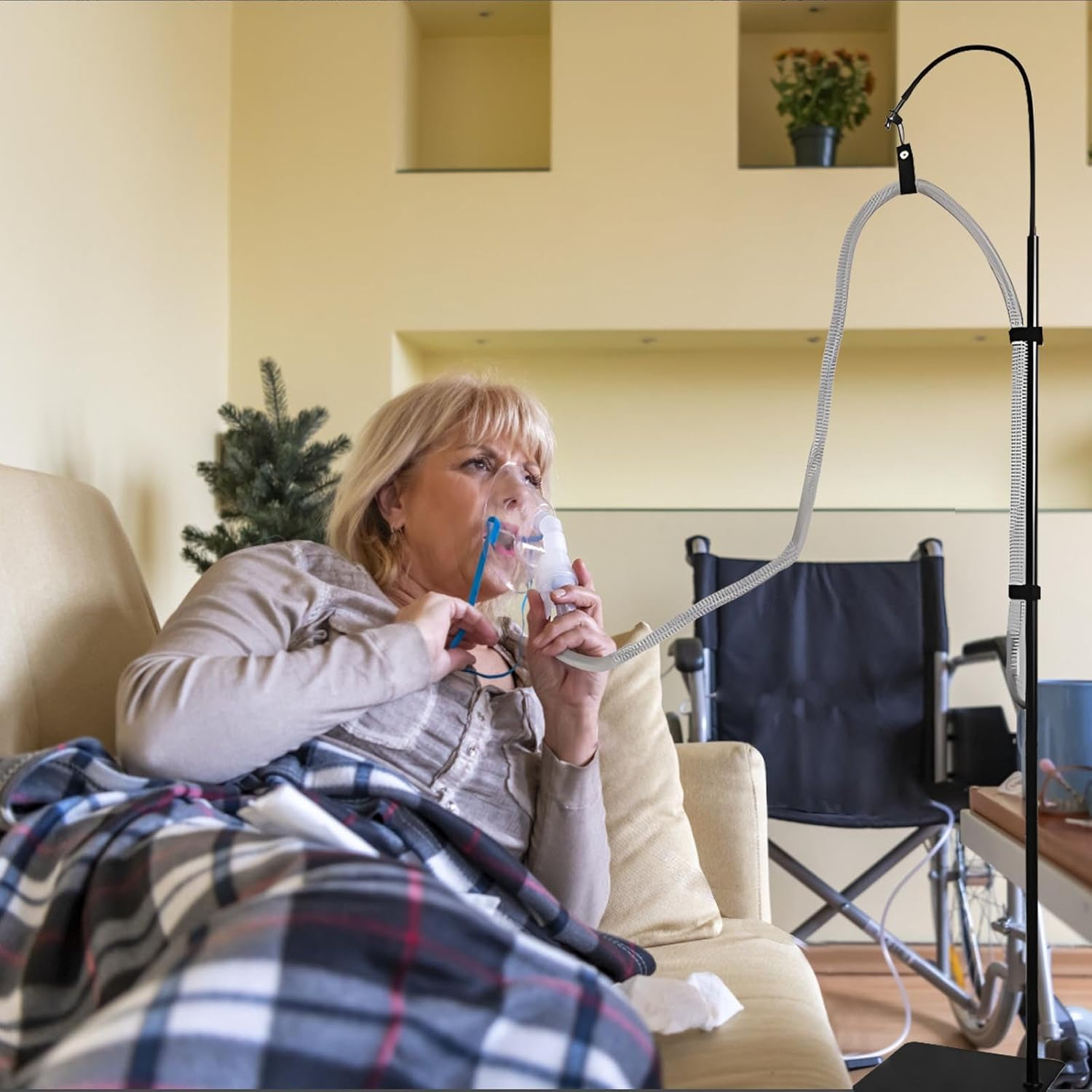 HDBHBH CPAP Hose Holder for Bed - Adjustable Height & Angle, Anti-Tangle Tube Lifter, Prevents Hose Leakage & Blockage, Sleep Apnea Hose Holder, Easy to Install & Remove (Only Holder)