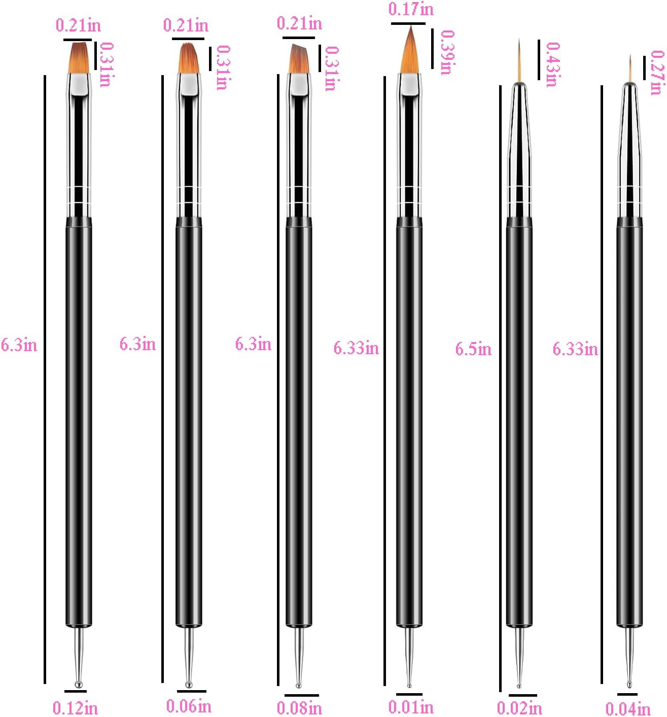 Homtop Kit with 6 Double Tip Brushes for Nail Art, Gel Polish, Eyeliner, Drawing and Detailing - Professional Design Pen Set image number 4