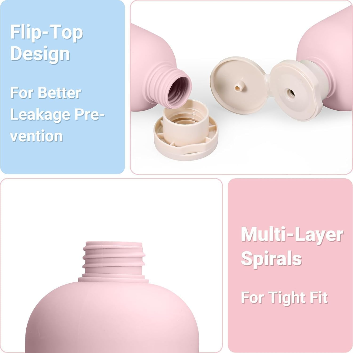 4 Pcs Plastic Large Squeeze Bottles with Flip Cap,Refillable Containers for Lotion,Cream,Soap,Shampoo Leak Proof Travel Shampoo Bottle (Pink, 200Ml) image number 1