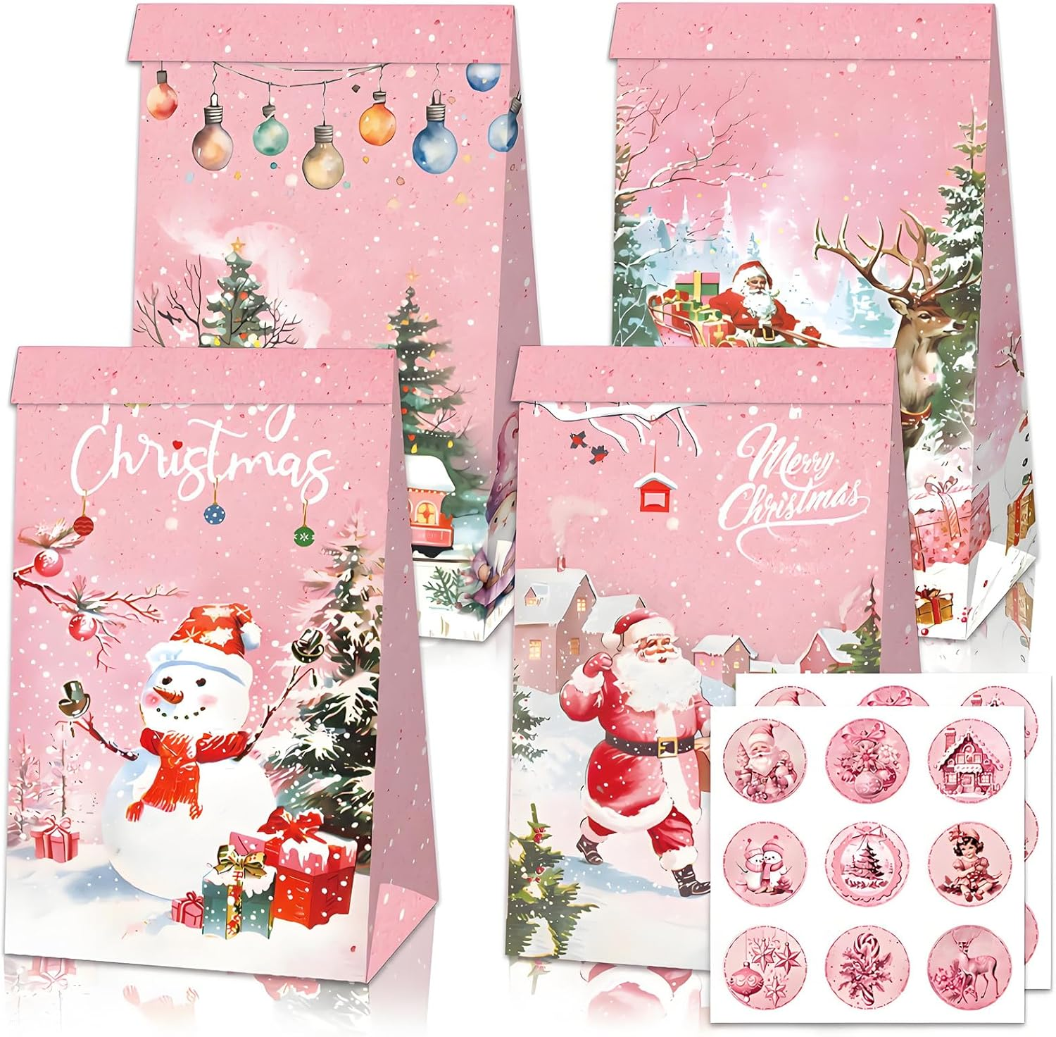 Christmas Treat Bags - 24 PCS Bags with Christmas Stickers,Christmas Bags for Gifts,Christmas Party Favors for Kids, Small Bags Assorted Sizes Baskets Decorations image number 5