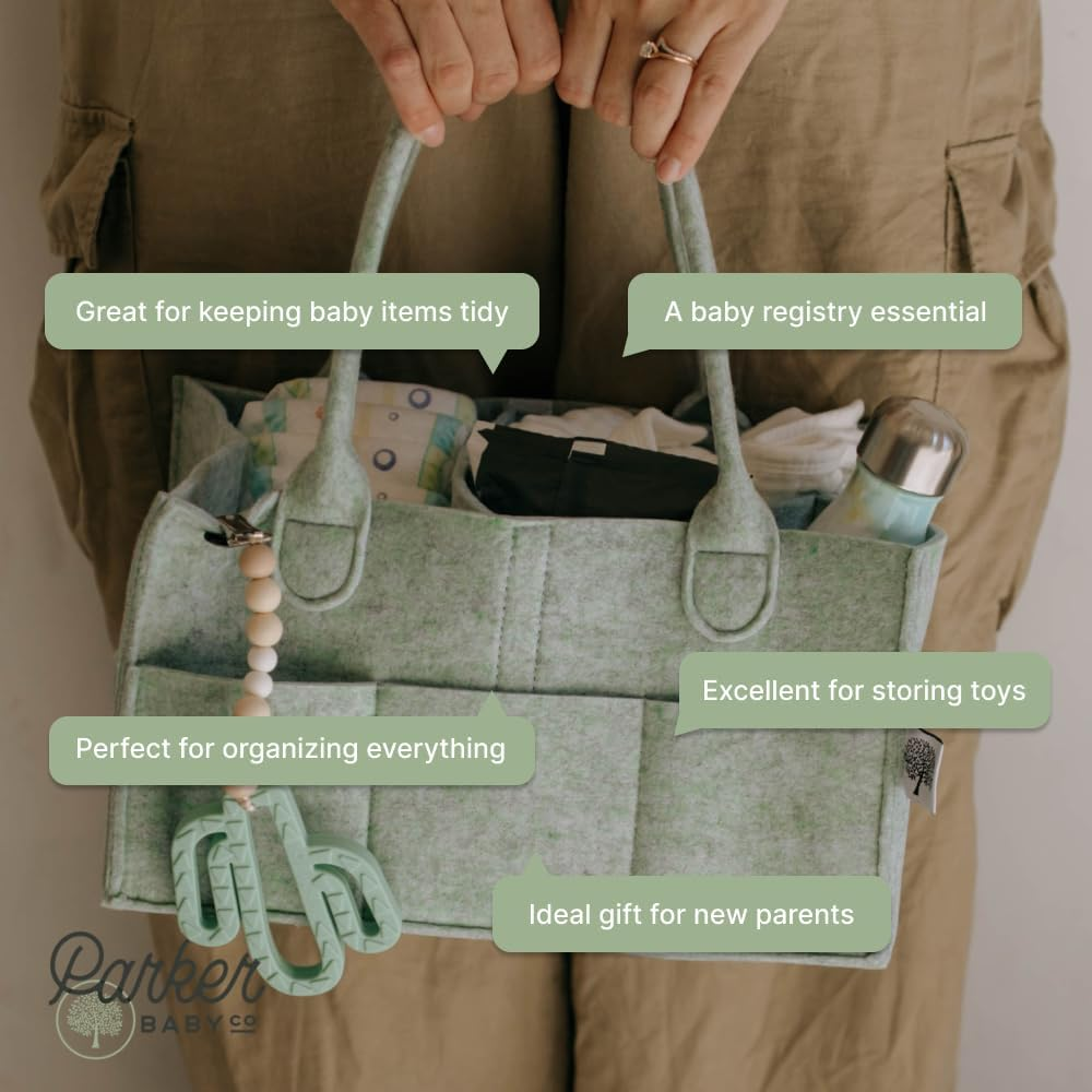 Parker Baby Diaper Caddy - Nursery Storage Bin and Car Organizer for Diapers and Baby Wipes - Sage Green, Large image number 6