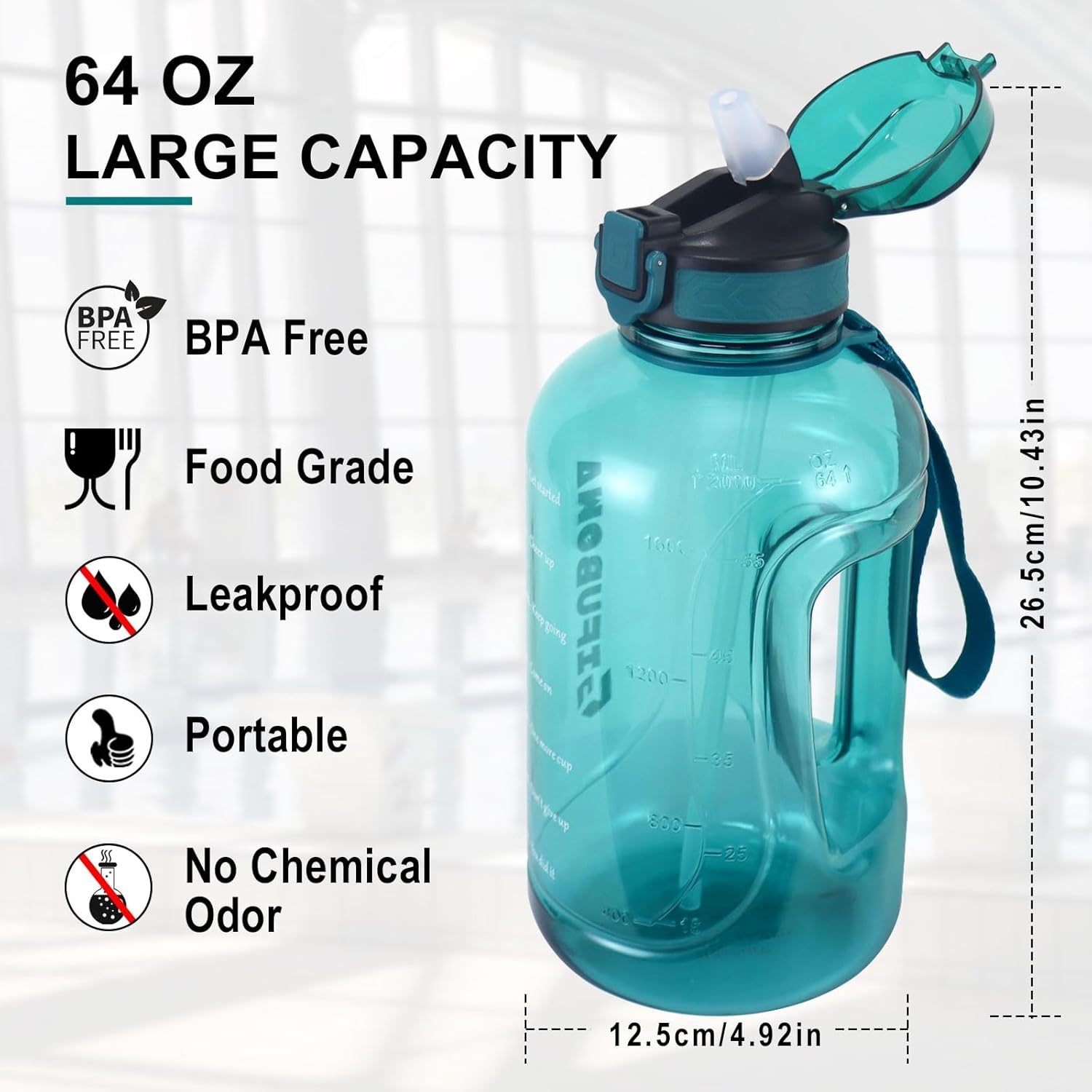GIFUBOWA Big Water Bottle 2L with Handle BPA Free Large Capacity Goal Drinking Jug for Office Sports Hiking image number 3