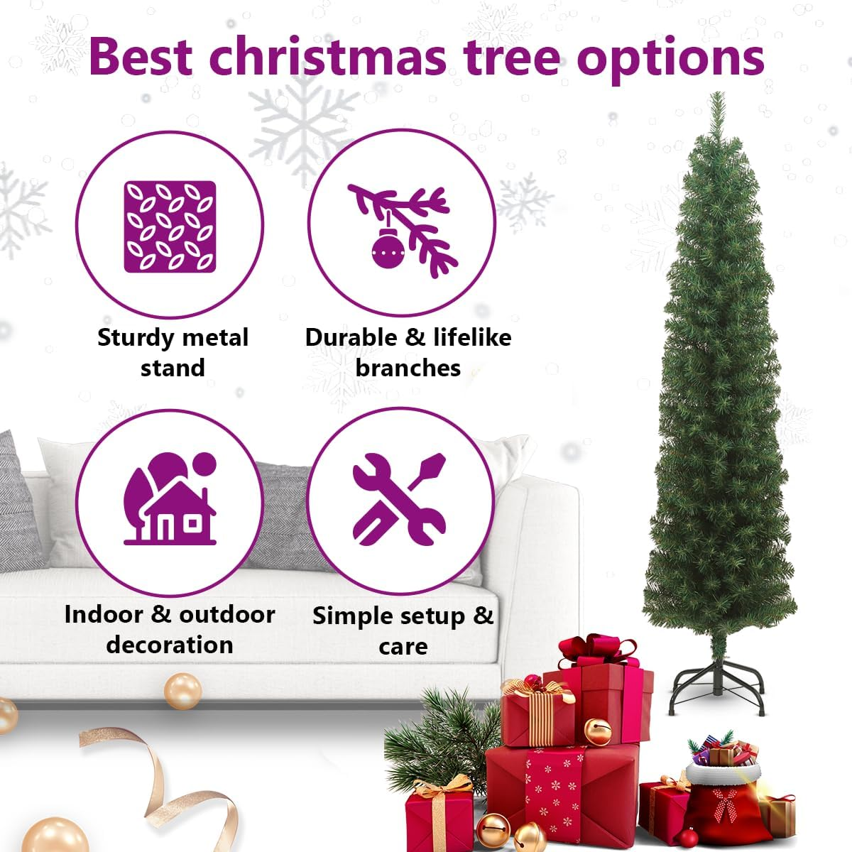 Vidaxl Slim Artificial PVC Christmas Tree with Steel Stand - Green, 240 Cm Tall image number 1