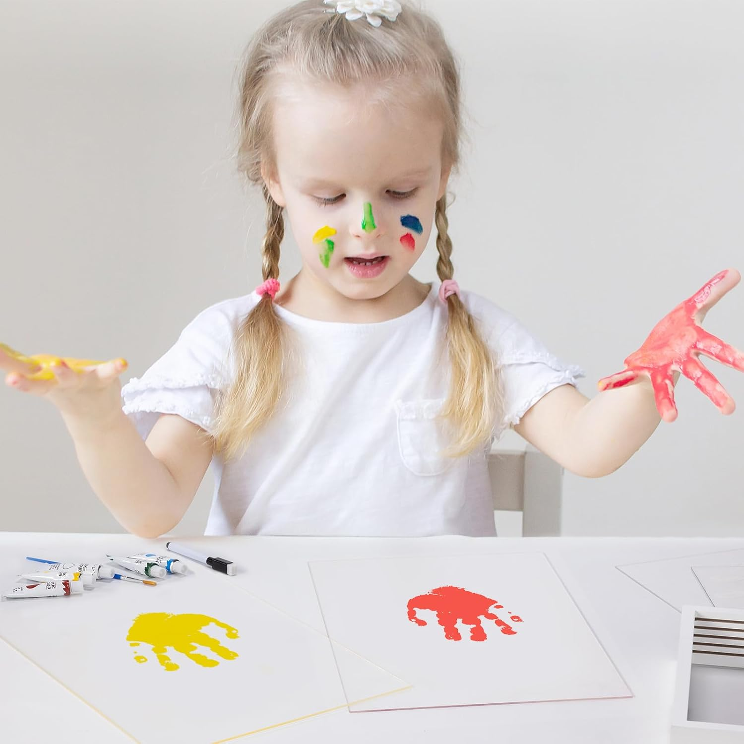 Clear Family Handprint Kit - Gifts for New Parents, Family Gifts - DIY Handmade Keepsake Wooden Frame - 5 Non -Toxic Paint Included - Transparent Sheets (White) image number 6