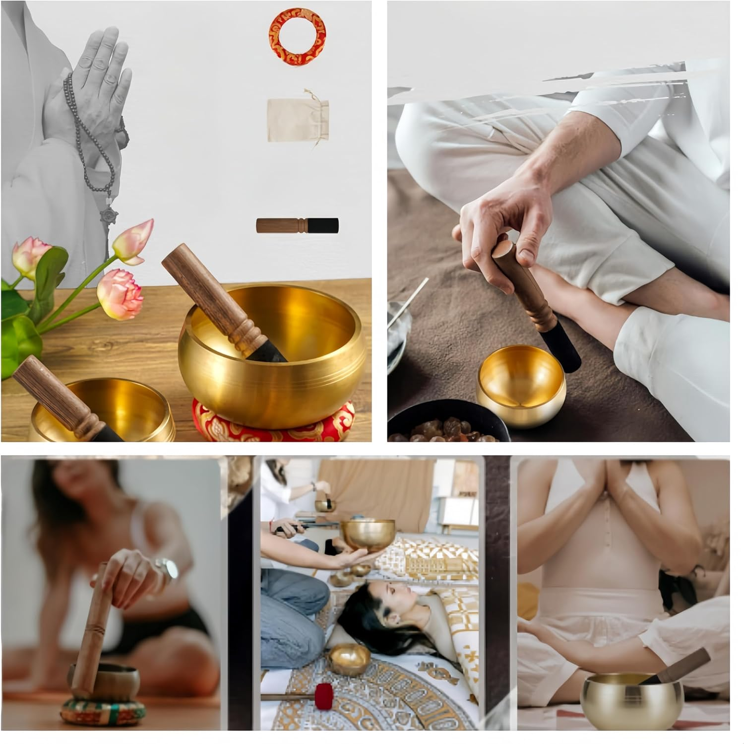 Ai-Oumleef Tibetan Singing Bowl,1Set Nepal Buddhist Bowl with Mallet,Decorative Sound Bowl Yoga Decor Buddhist Singing Bowl Meditation Supplies Yoga Meditation Bowl, for Yoga, Meditation image number 1