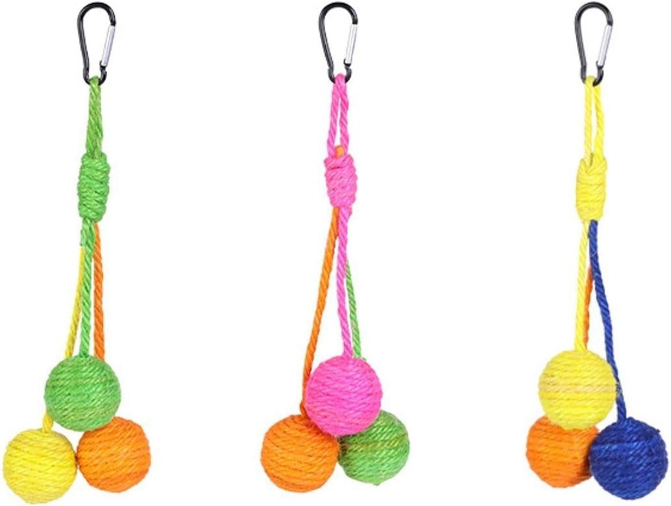Yuksok Cat Toy Sisal Ball Scratching Ball Chew Self Play Bite Pet Supplies Eco Friendly 32Cm Length Hanging Cat Toy Long Rope Teaser, Yellow Orange Green image number 2