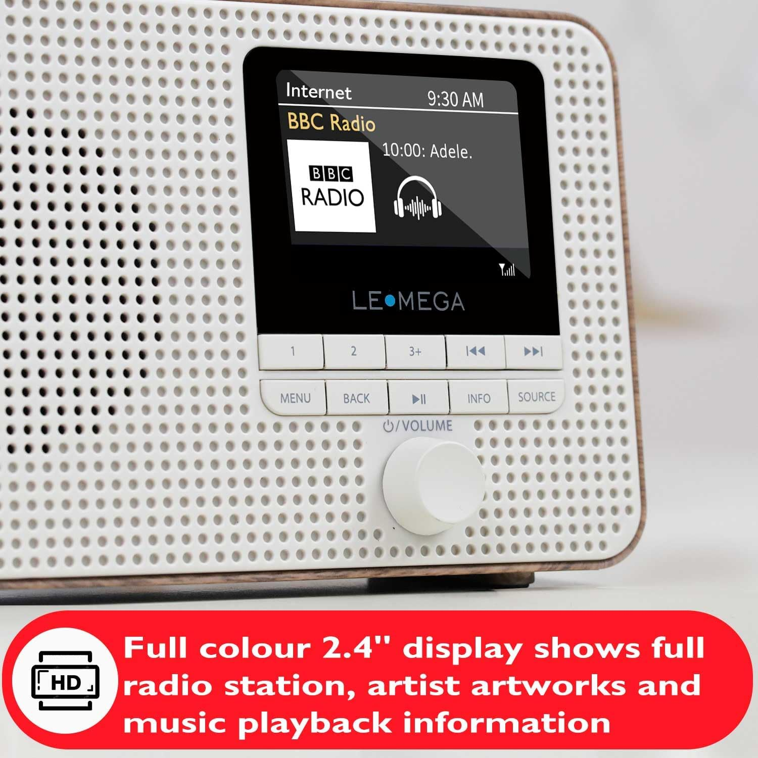 LEMEGA IR1 Portable Internet Radio,Fm Digital Radio,Wifi,Bluetooth,Dual Alarms&Clock,Kitchen/Sleep/Snooze Timer,40 Pre-Sets,Headphones Output,Colour Screen,Mains Powered and AA Batteries - Walnut image number 6