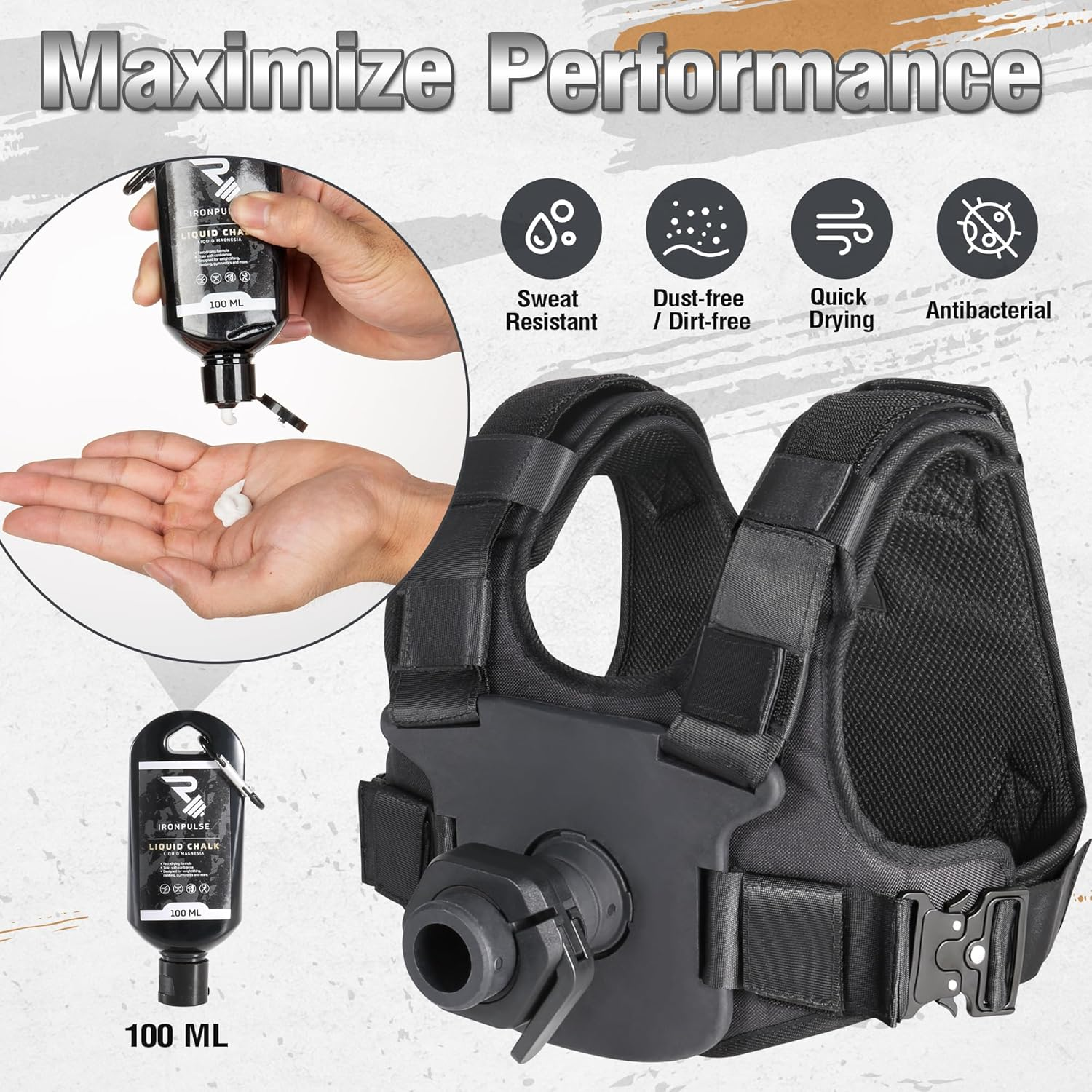 IRONPULSE | Gilet Lest&eacute; Muscle Kit, Crossfit, Running - Compatible Poids Standard Diameter 50 Mm - 80 Kg Max - 2 Necklaces Stop Disque & Magn&eacute;sie Liquide Inclus image number 4