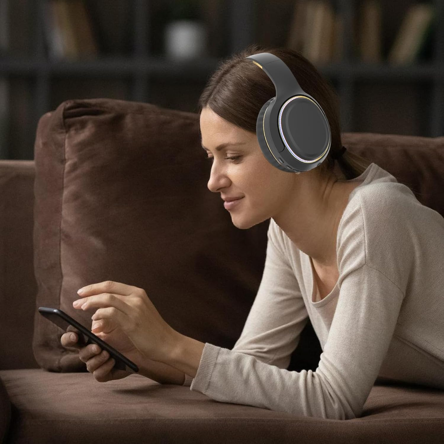 Noise Cancelling Headphones | Wireless Game Earphones | Foldable Sports Bass Stereo Sound Headset with Mood Light for Travel Concert Commuting Workout image number 6