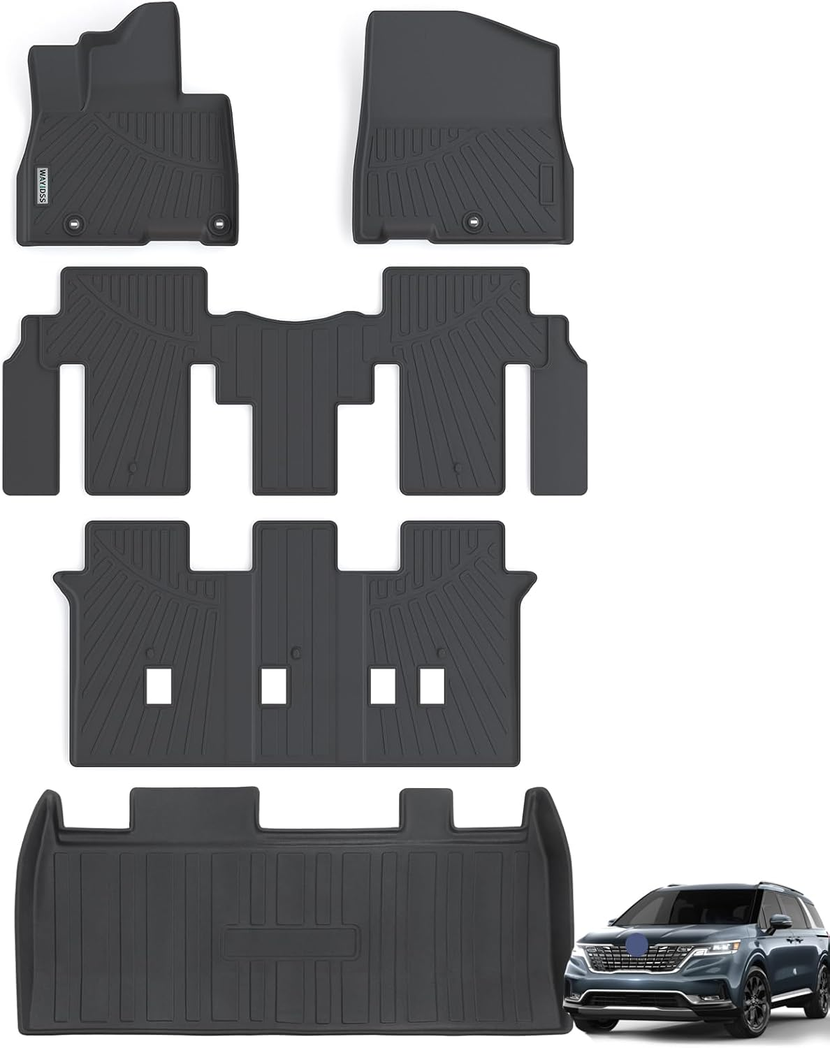 WAYIDSS Floor Mats for Kia Carnival 2022 2023 2024 2025-NON Hybrid, 3 Rows Full Set(Only Fits 8 Seats.Fits LX W/Seat Package, EX and SX. Does NOT Fit Prestige Models),Tpe All Weather Car Floor Liners image number 3