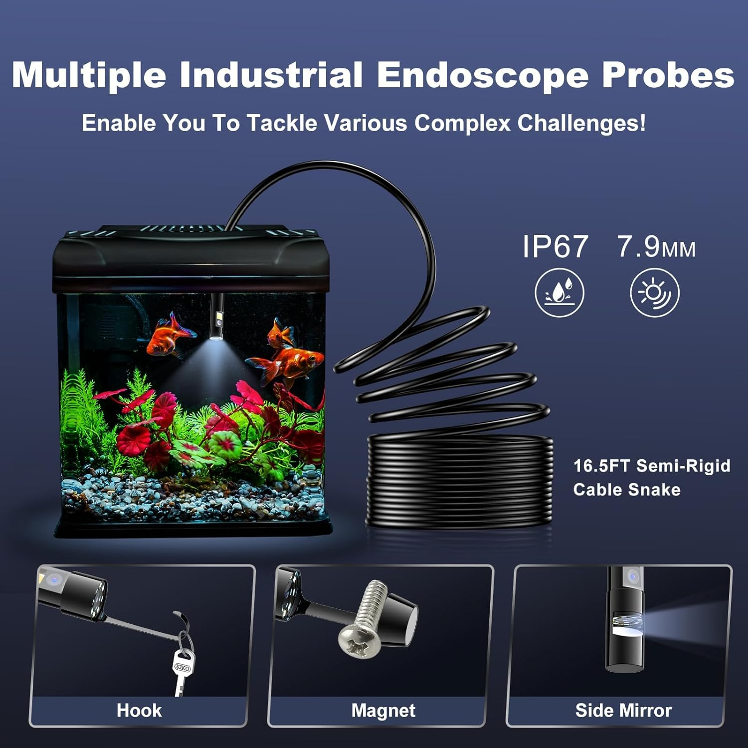 [Dual-Lens] Endoscope Camera with Light, 1920P Borescope Inspection Camera with 8+1 Adjustable LED Lights, Semi-Rigid Snake Cable 16.5FT, IP67 Waterproof for Iphone, Ipad, Samsung,Cool Gadgets for Men image number 2