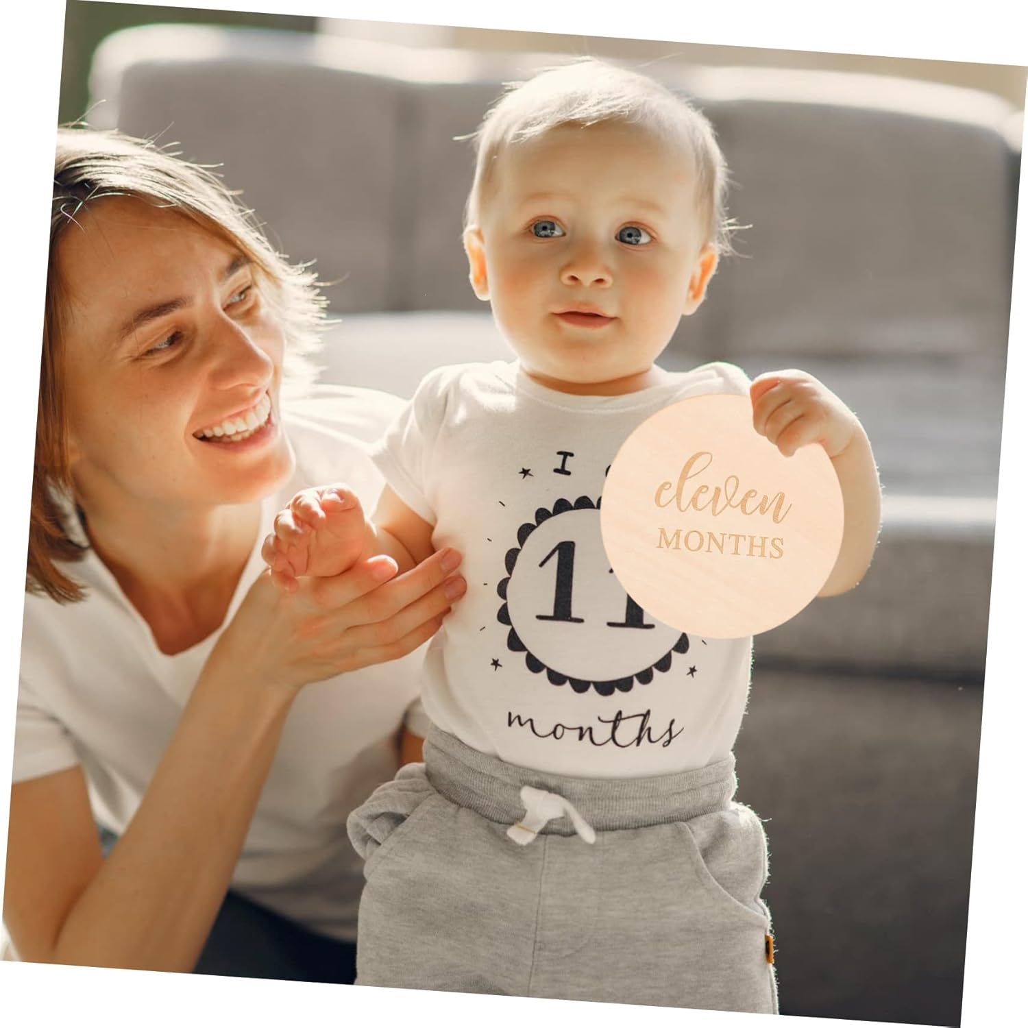 14Pcs Wood Milestone Discs Smooth Polished Wood Material Safe Skin Friendly Photo Props for Newborn Growth Tracking Party Decoration image number 6