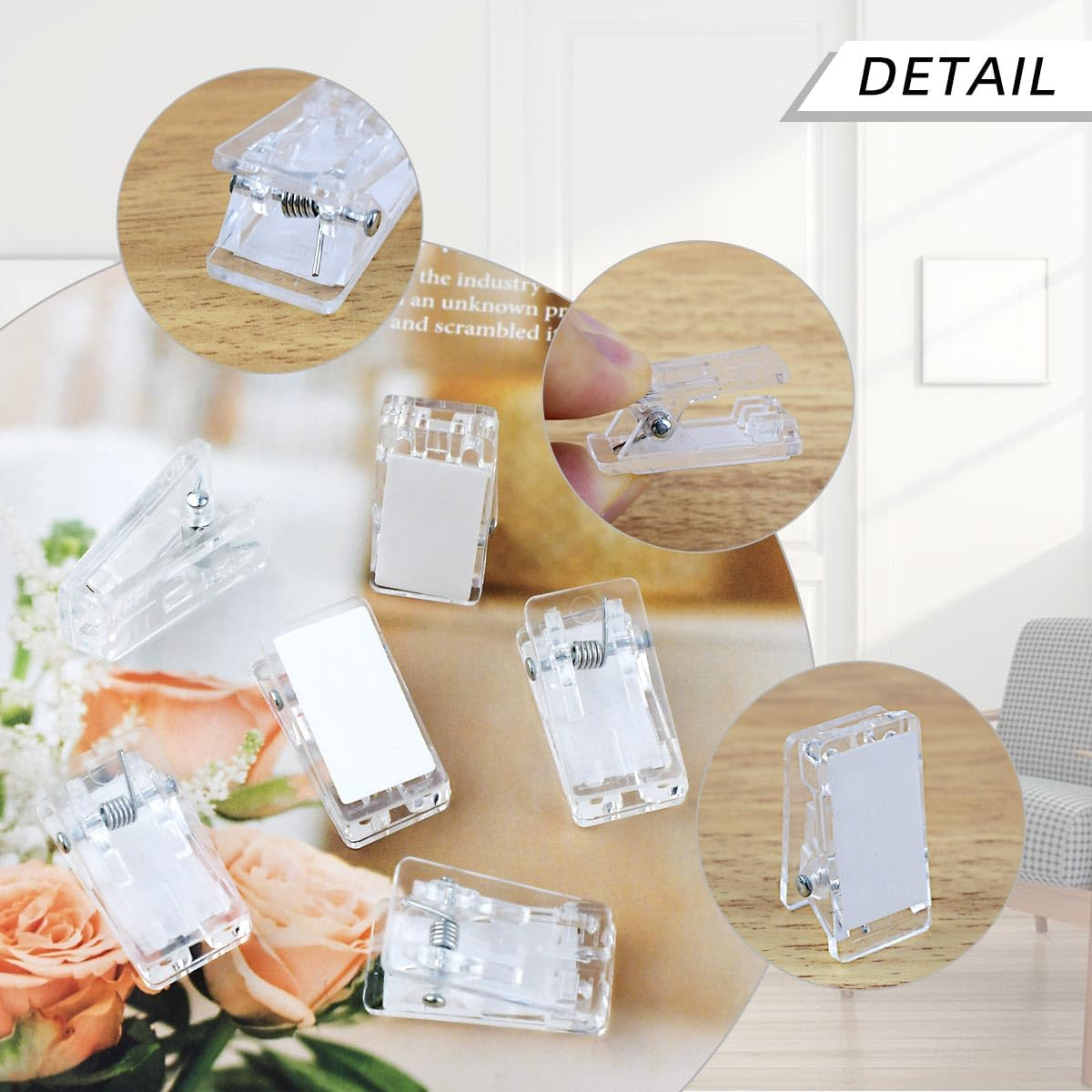 20 Pieces Self Adhesive Clips for Photo Sticky Clips for Wall Tapestry Wall Hanging Clips Sticky Spring Clips for Office Home Clear Plastic Sticky Clip for Poster Paper Self-Adhesive Clips for Hanging image number 6