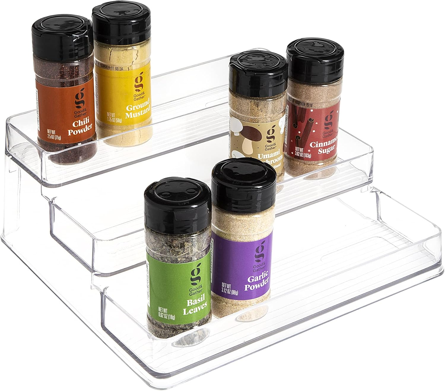 SIMPLEMADE Plastic Clear Spice Rack- Three-Tiered Shelf, Countertop, and Cabinet Storage and Spice Organizer for Kitchen, Bathroom, Bedroom, and Office, Home Storage and Organization Solutions image number 6