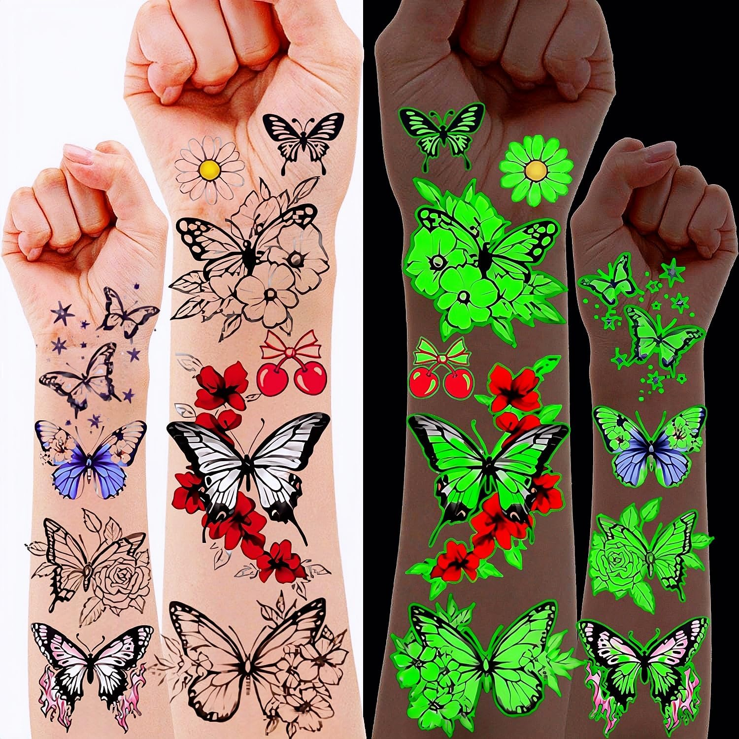 10 Sheets Temporary Tattoos Children Adults Luminous Tattoos Children'S Tattoos Butterfly Tattoo Toy Girls 4 5 6 7 8 9 10 Years Tattoo Children Girls Butterfly Decoration Birthday