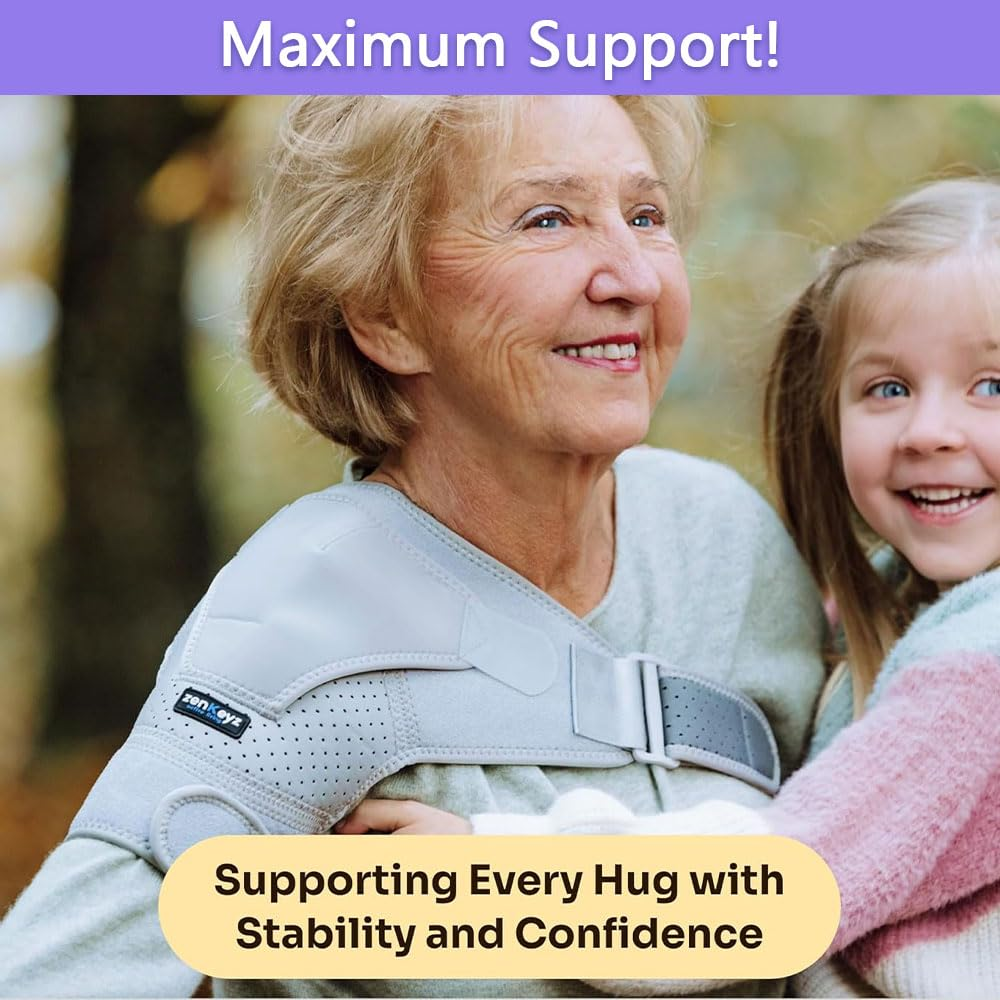 Shoulder Straps for Men and Women,Rotator Cuff Support for Shoulder Tears, Tendonitis, Bursitis and Dislocations - Compression Sleeve for Injury Pain Relief (Gray) image number 1