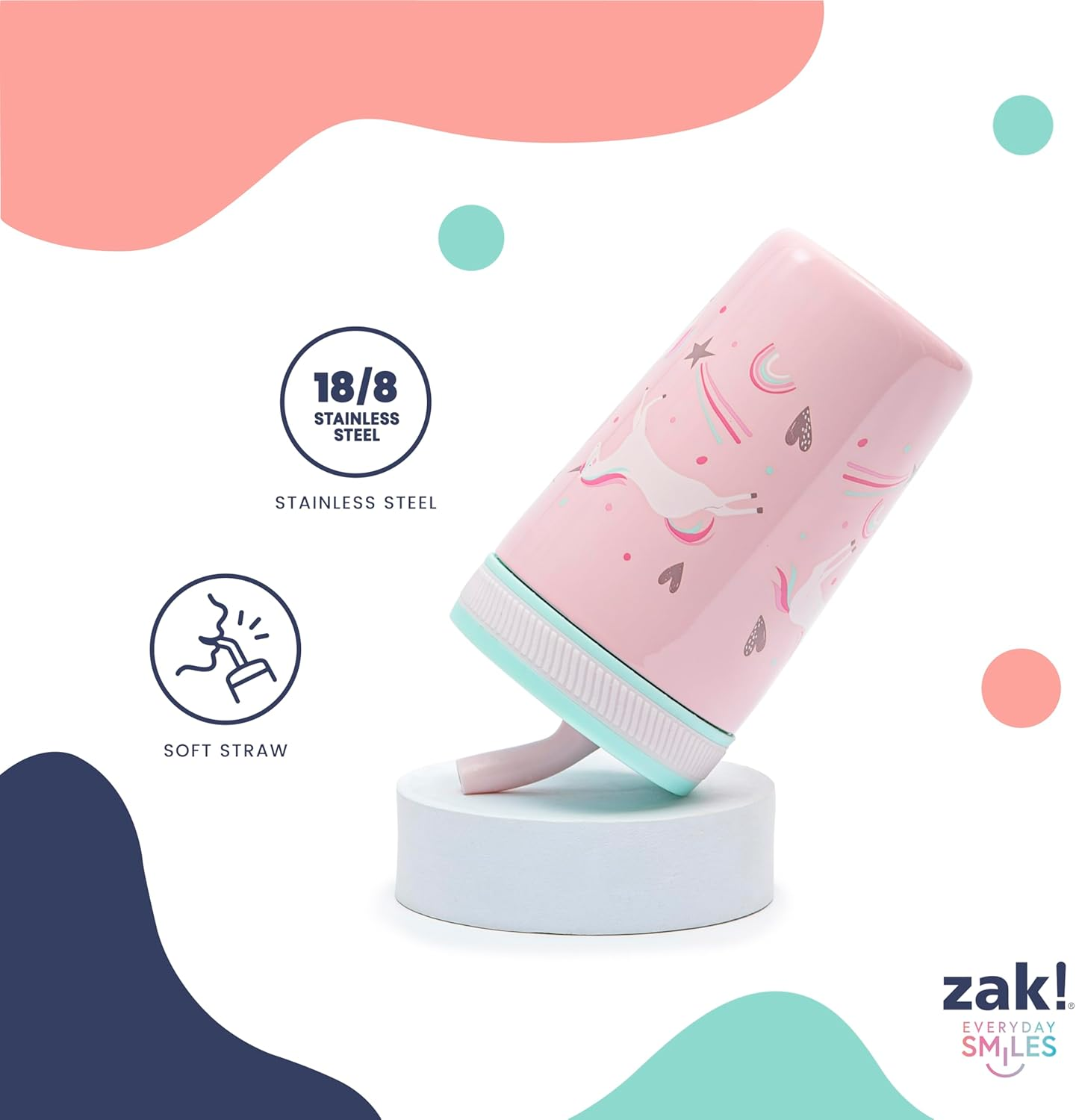 Zak Designs Kelso Toddler Cups for Travel or at Home, 12Oz Vacuum Insulated Stainless Steel Sippy Cup with Leak-Proof Design Is Perfect for Kids (Zaksaurus) image number 1