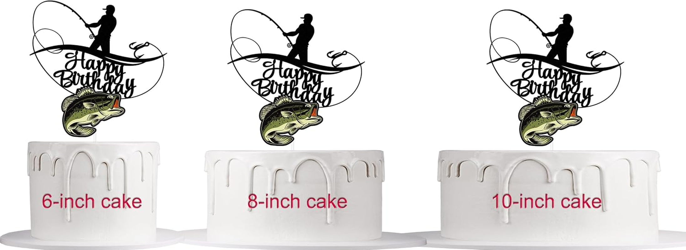 Fisherman Birthday Cake Topper, Angler Shakes His Rod and Catches a Big Fish Cake Topper, Double Sided Glitter image number 2