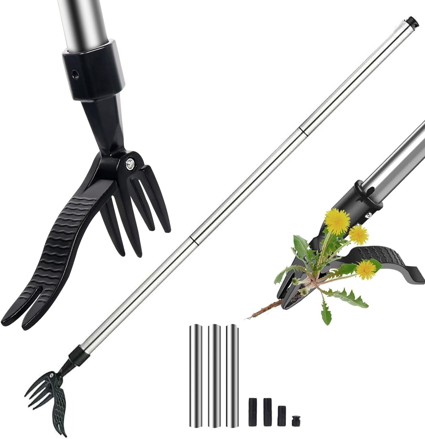 Weed Puller Tool, 4-Claw Stand up Weeder with Adjustable 46&rdquo; Handle for Remove Weeds without Bending, Pulling or Kneeling image number 4