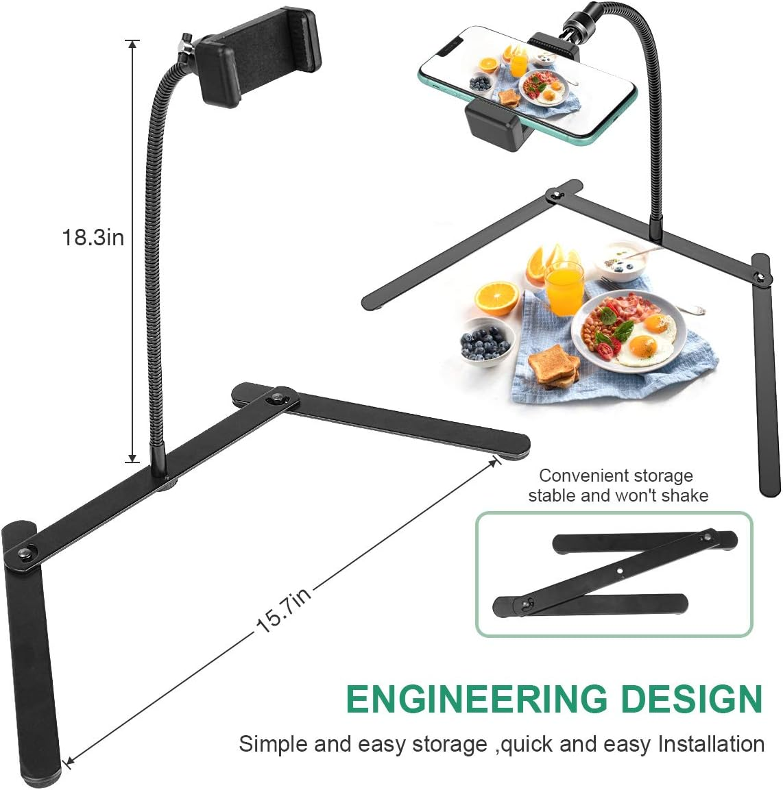 KAVAVO Adjustable Gooseneck Cellphone Holder,Overhead Phone Mount,Table Top Teaching Online Stand for Live Streaming and Online Video and Food Crafting Demo Drawing Sketching Recording. image number 1