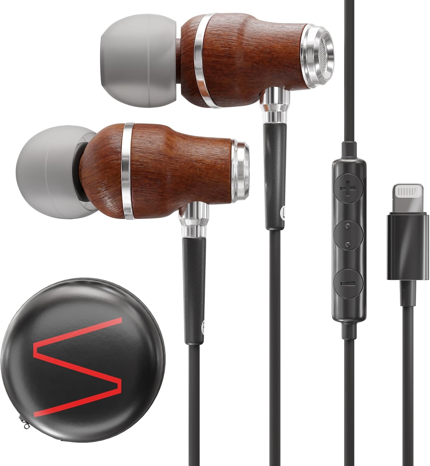 Symphonized NRG MFI Earbuds, Certified Lightning Earbuds Compatible with Apple Iphone/Ipad/Ipod, Premium Genuine Bubinga Wood In-Ear Noise Isolating Earphones, Stereo Wired Headphones (White)