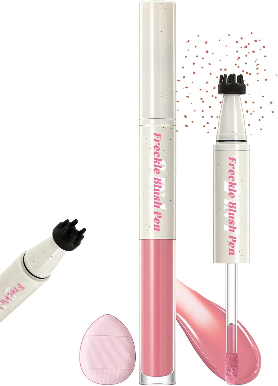 DAGEDA Blush Fake Freckle Pen,2 in 1 Faux Freckles Stamp & Liquid Blush,Natural Lifelike Make-Up Pen, Waterproof,Long-Lasting Matte Makeup,With Powder Puff(01 Light Pink)