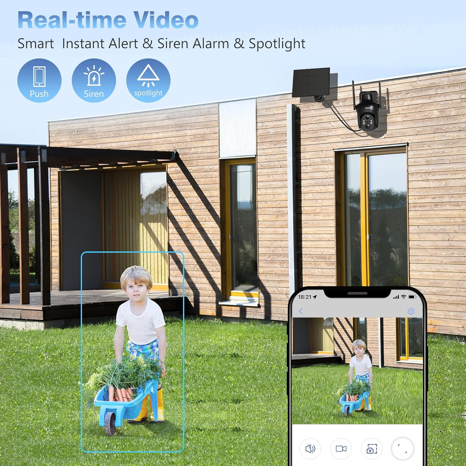 Xega Wifi Solar Security Camera 2 Pack, HD PTZ Wireless Outdoor Camera Surveillance Rechargeable Battery with Solar Panel, IR Night Vision, 2-Way Audio, PIR Motion Detection, IP66 Waterproof, 2.4Ghz image number 3