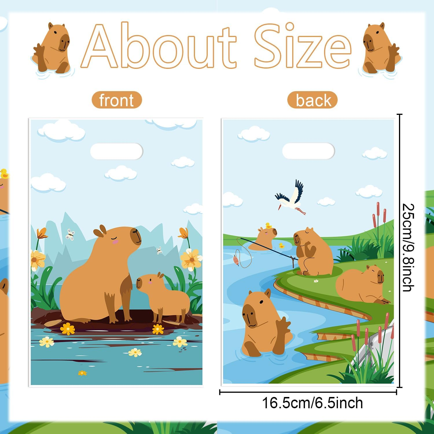 Capybara Theme Gift Bags - 50 Pcs Cute Capybara Goodie Bags with Handles for Animal Theme Party, Wedding, Birthday - Capybara image number 4