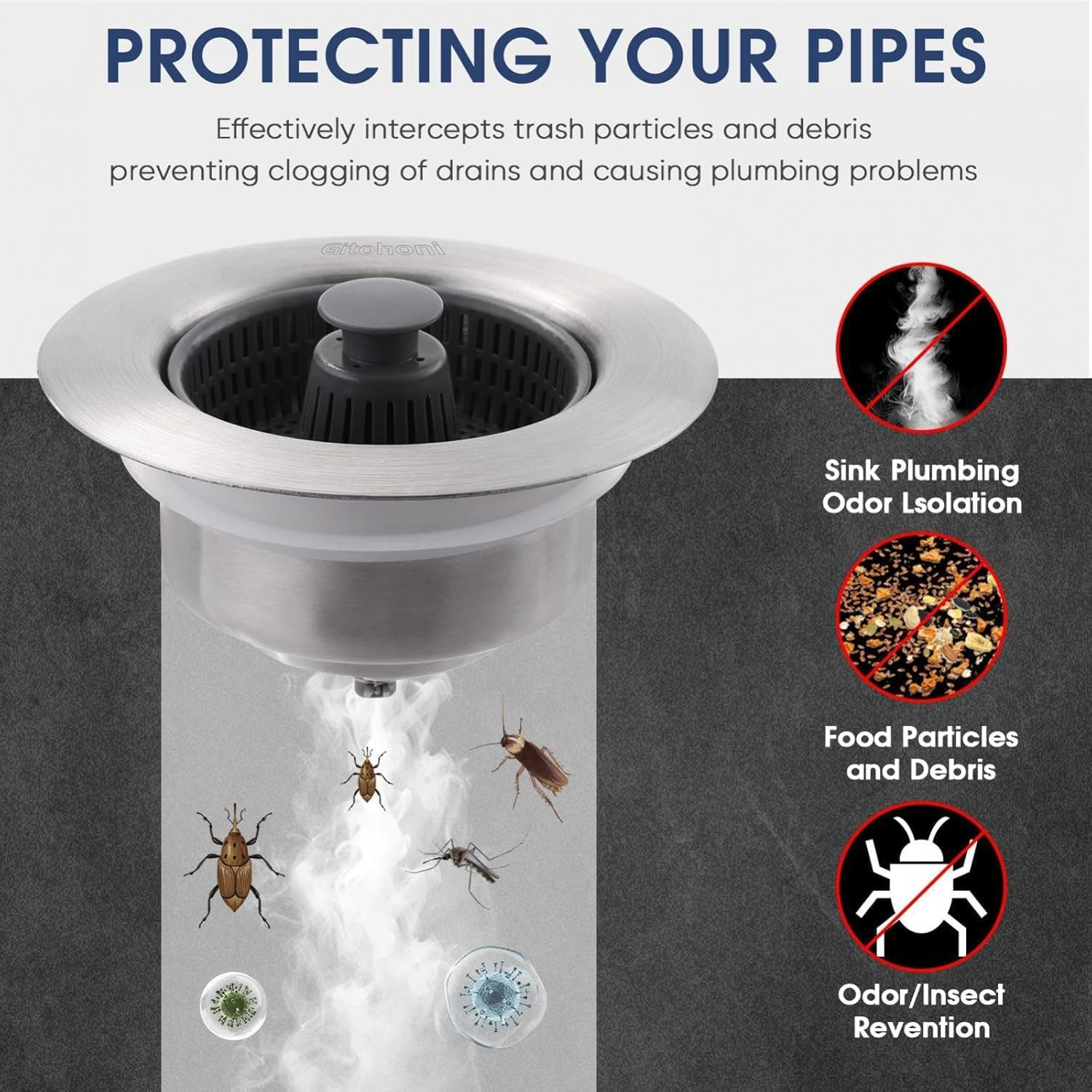 Kitchen Sink Drain Strainer and Stopper Combo 2 Pack, Large Capacity anti Clogging Basket Sink Filter with Handle Rod for American Standard 3-1/2 Inch Drain Pipes Strainer image number 4