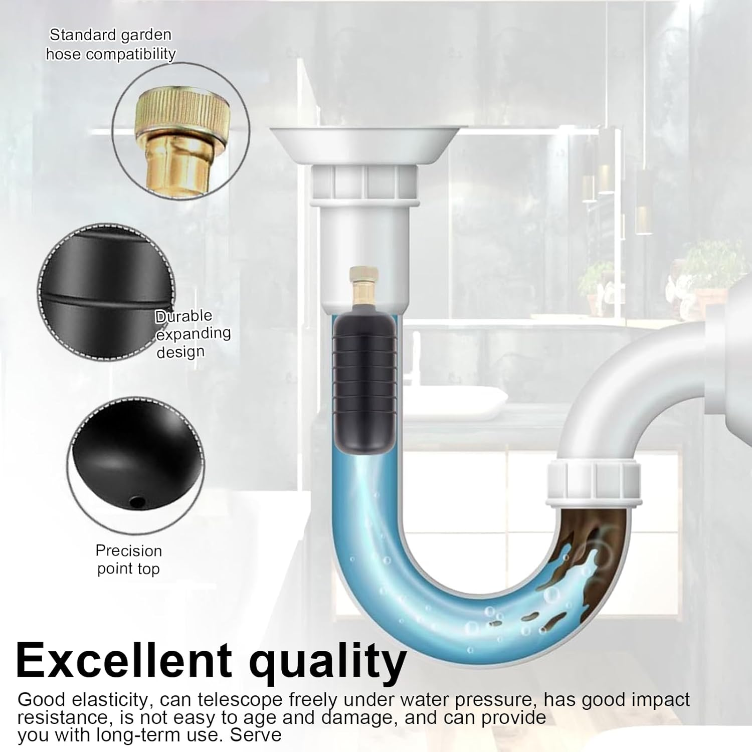 LINTRA Drain Cleaning Bubble, Black Rubber Drain Bubbles Unblocking, Drain Blisters Set with 3/4 Inch Shut-Off Valve, Ideal for Removing Stubborn Blockages in Sinks and Cellars